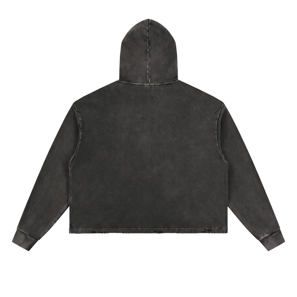 Vintage Washed Frayed-Hem Hoodie