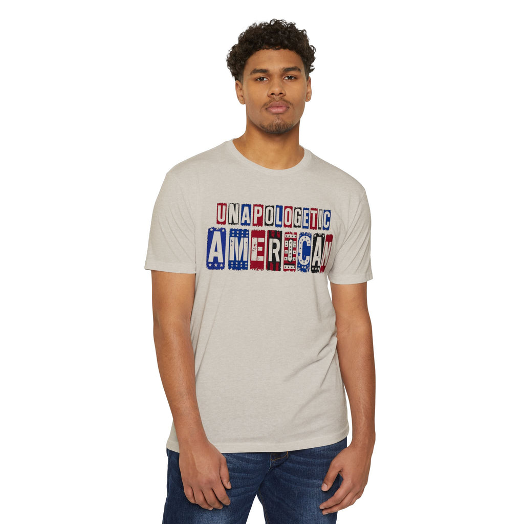 Unapologetic American T-Shirt – Patriotic USA Flag Lettering Tee