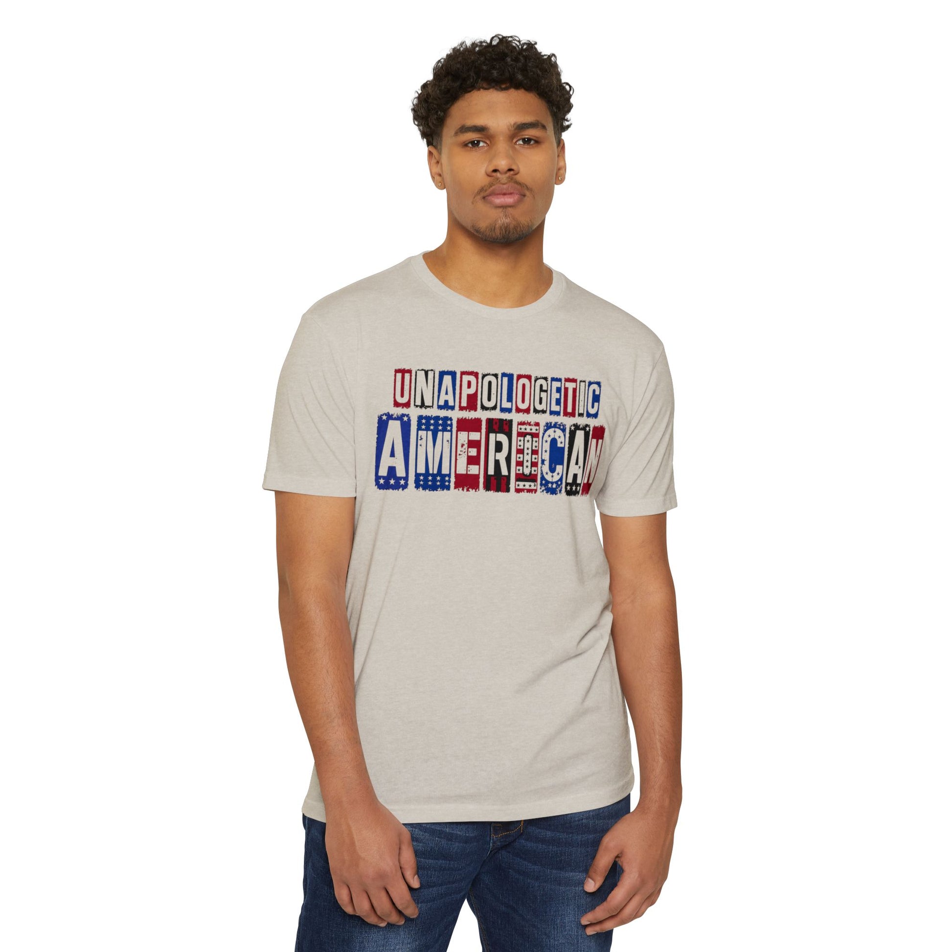 Unapologetic American T-Shirt – Patriotic USA Flag Lettering Tee