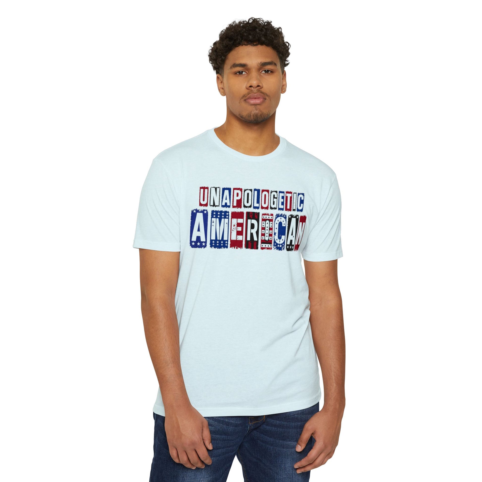 Unapologetic American T-Shirt – Patriotic USA Flag Lettering Tee