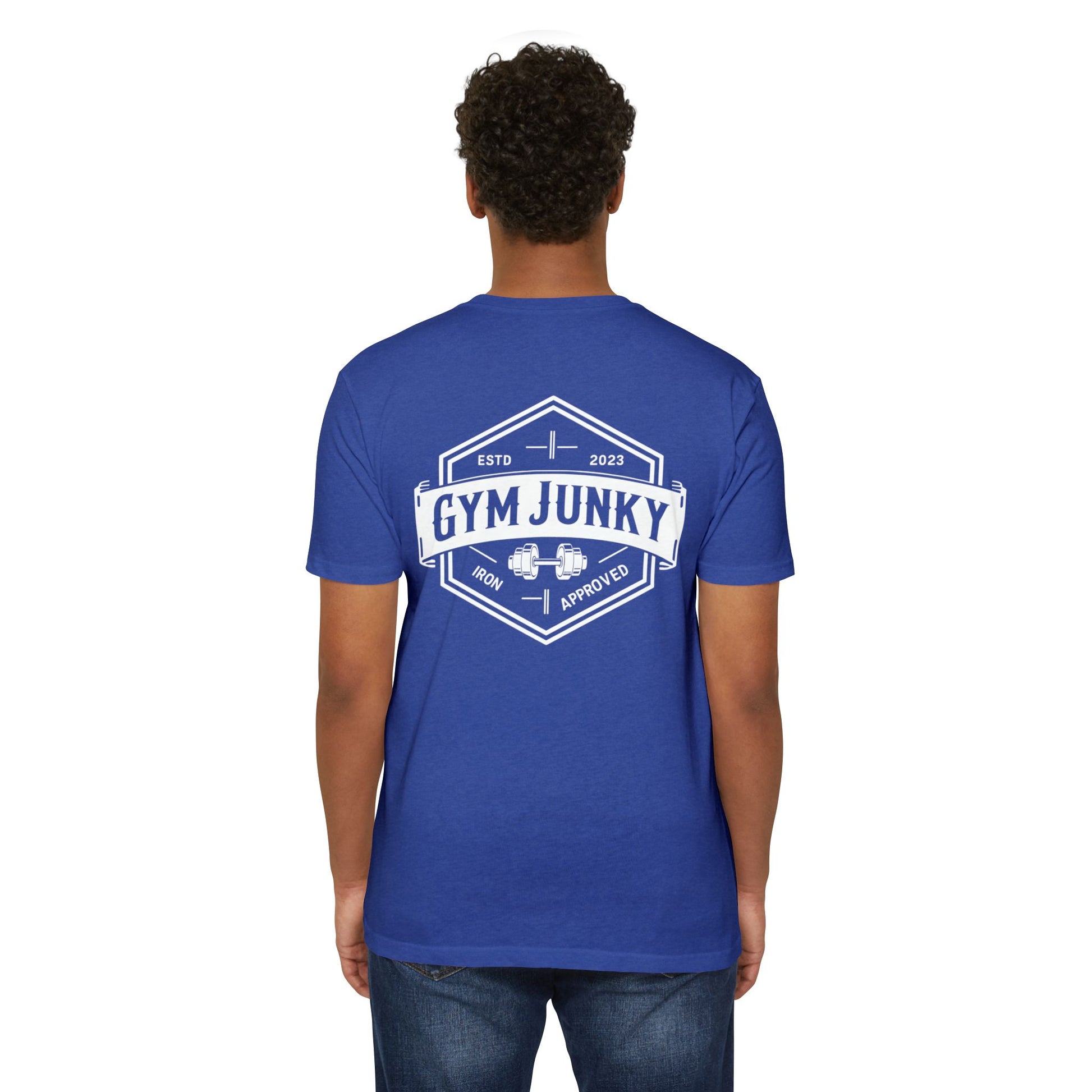 Gym Junky Unisex CVC Jersey T-Shirt | Fitness Apparel, Workout Gift, Gym Lover's Tee, Casual Wear, Motivational Top