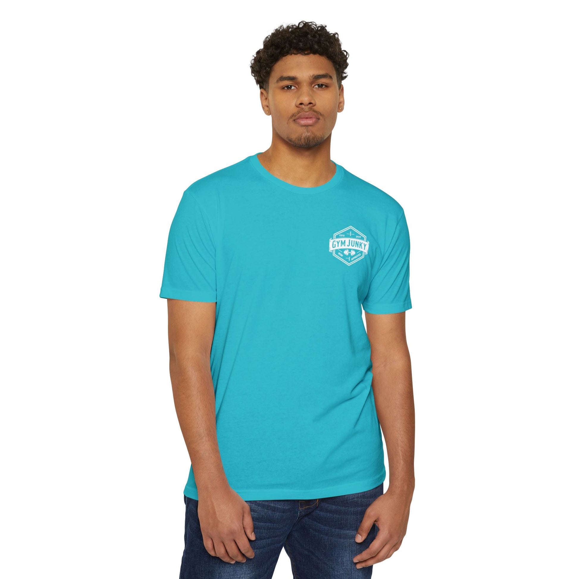 Gym Junky Unisex CVC Jersey T-Shirt | Fitness Apparel, Workout Gift, Gym Lover's Tee, Casual Wear, Motivational Top