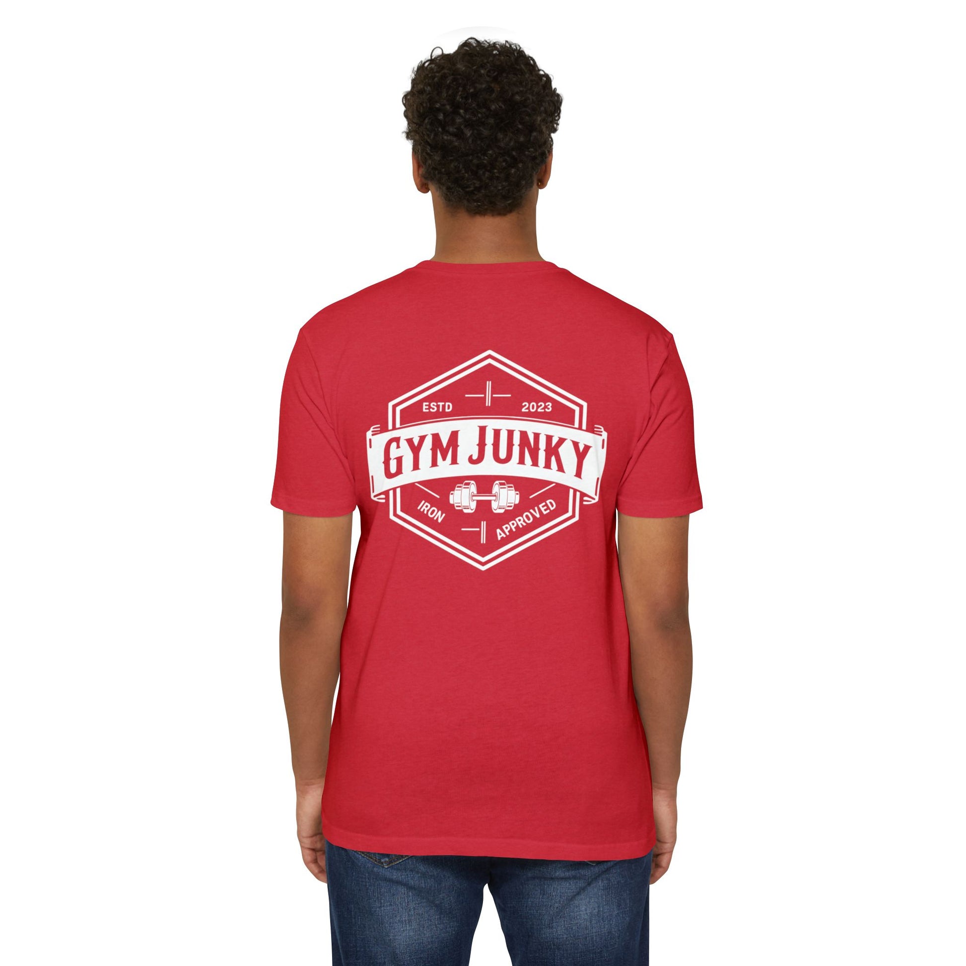 Gym Junky Unisex CVC Jersey T-Shirt | Fitness Apparel, Workout Gift, Gym Lover's Tee, Casual Wear, Motivational Top