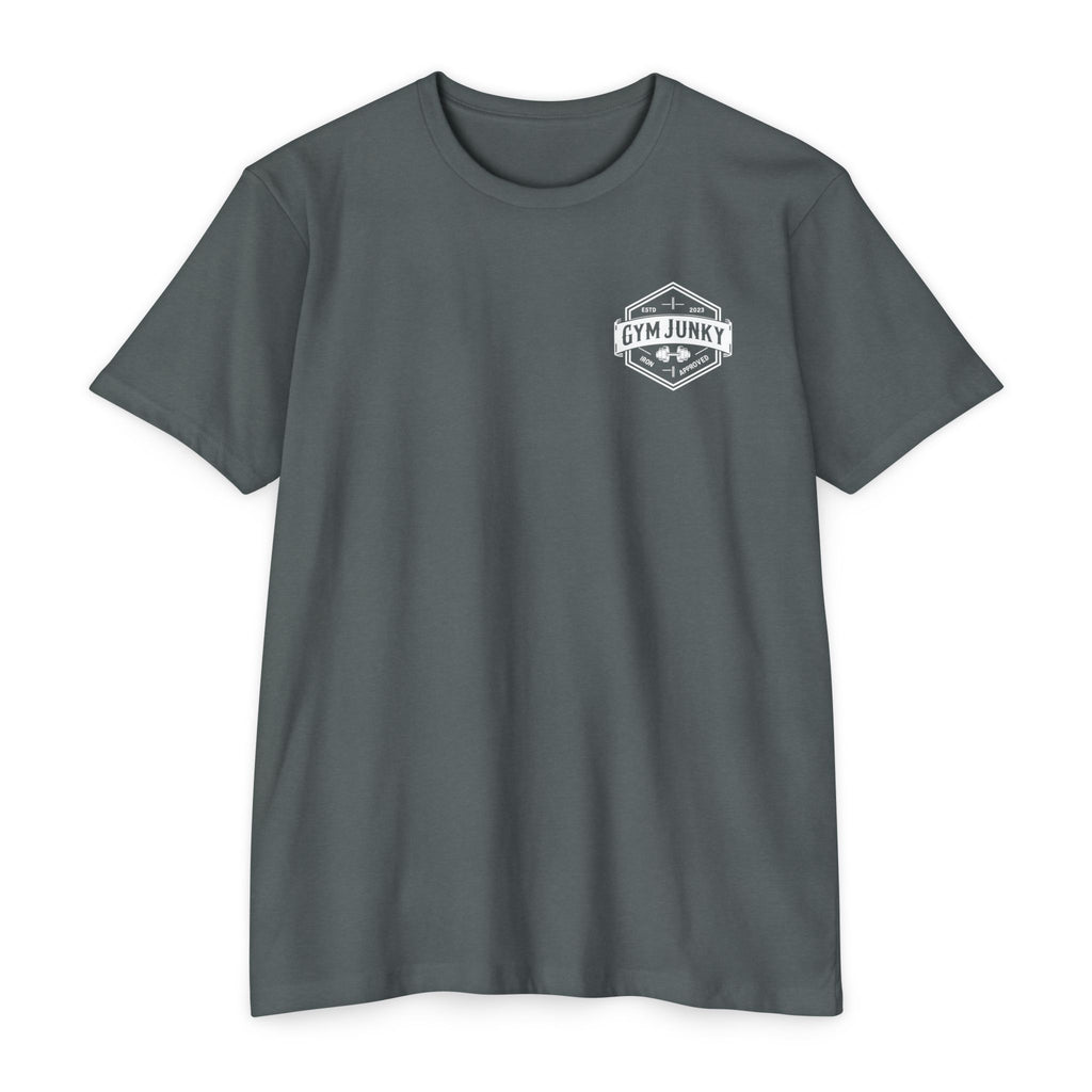 Gym Junky Unisex CVC Jersey T-Shirt | Fitness Apparel, Workout Gift, Gym Lover's Tee, Casual Wear, Motivational Top