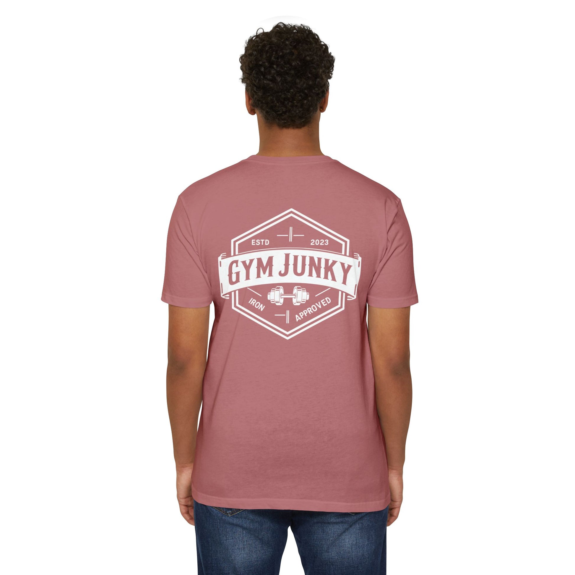 Gym Junky Unisex CVC Jersey T-Shirt | Fitness Apparel, Workout Gift, Gym Lover's Tee, Casual Wear, Motivational Top