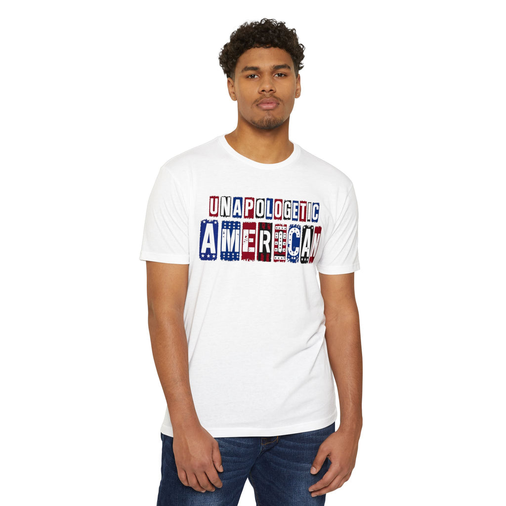 Unapologetic American T-Shirt – Patriotic USA Flag Lettering Tee