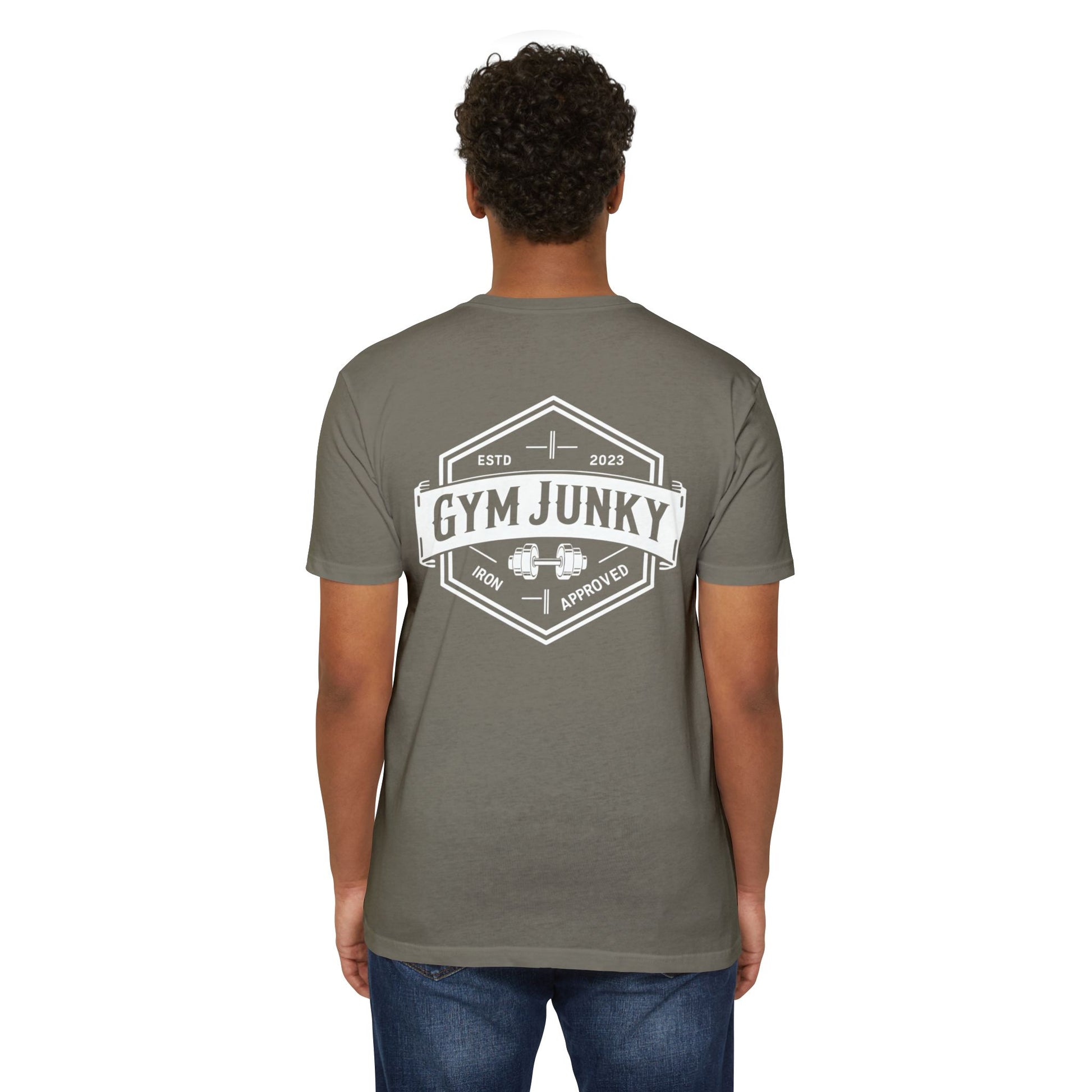 Gym Junky Unisex CVC Jersey T-Shirt | Fitness Apparel, Workout Gift, Gym Lover's Tee, Casual Wear, Motivational Top