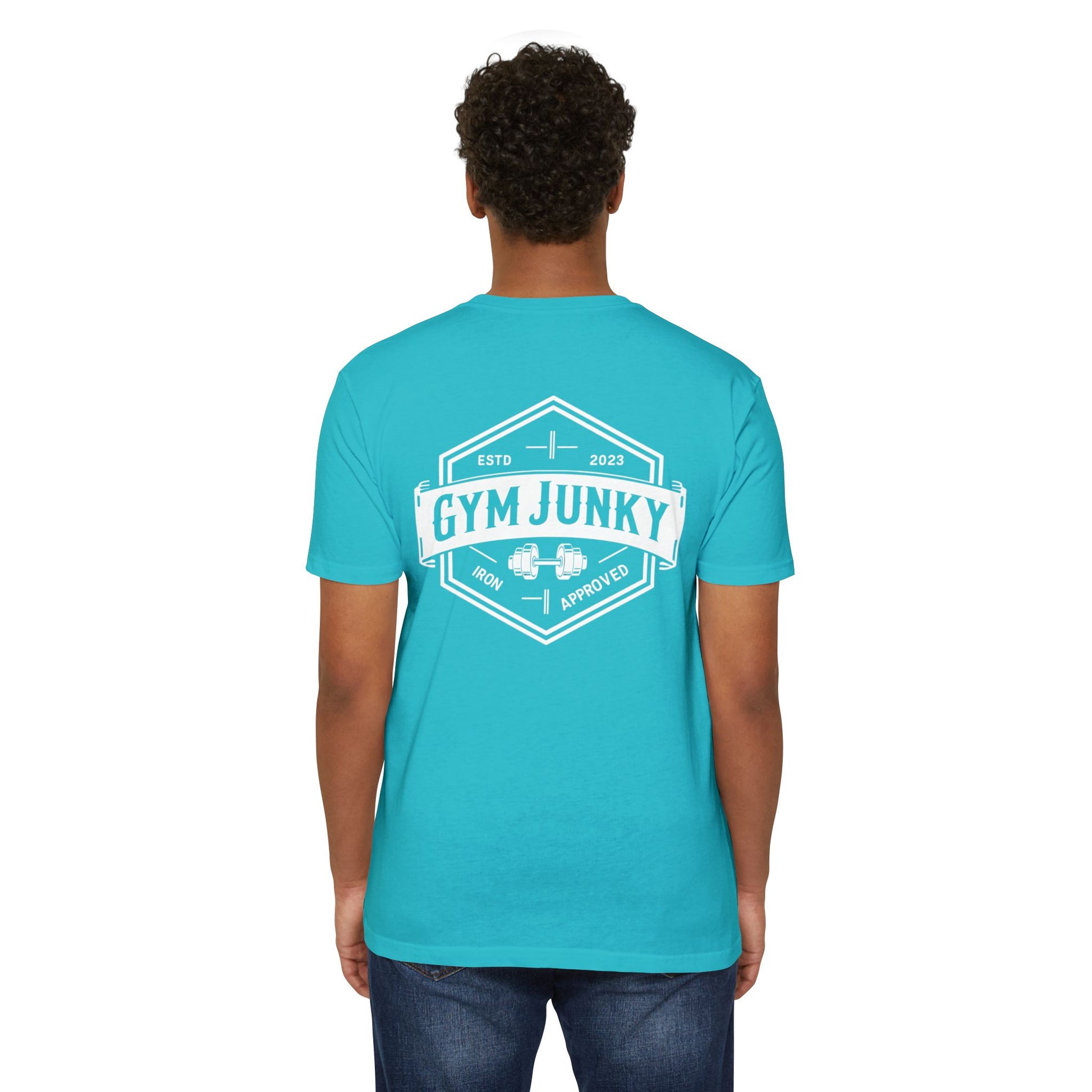 Gym Junky Unisex CVC Jersey T-Shirt | Fitness Apparel, Workout Gift, Gym Lover's Tee, Casual Wear, Motivational Top