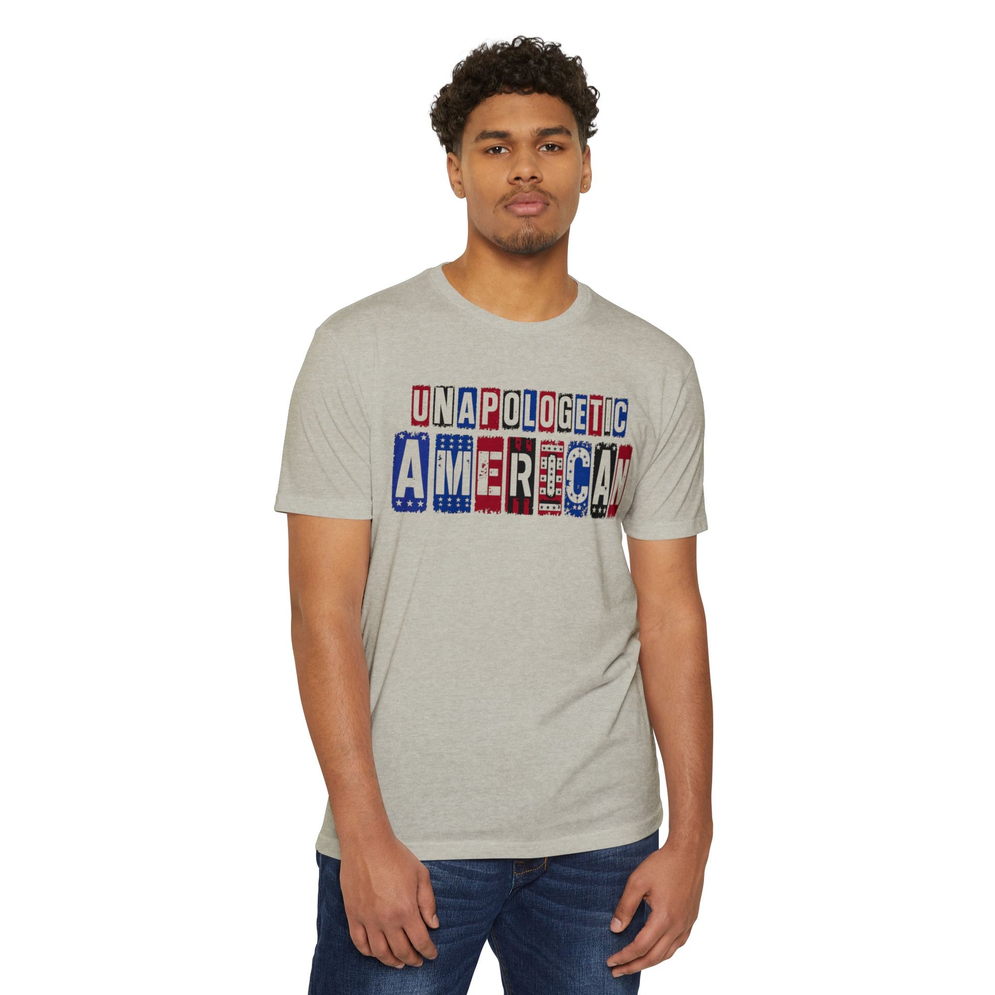 Unapologetic American T-Shirt – Patriotic USA Flag Lettering Tee
