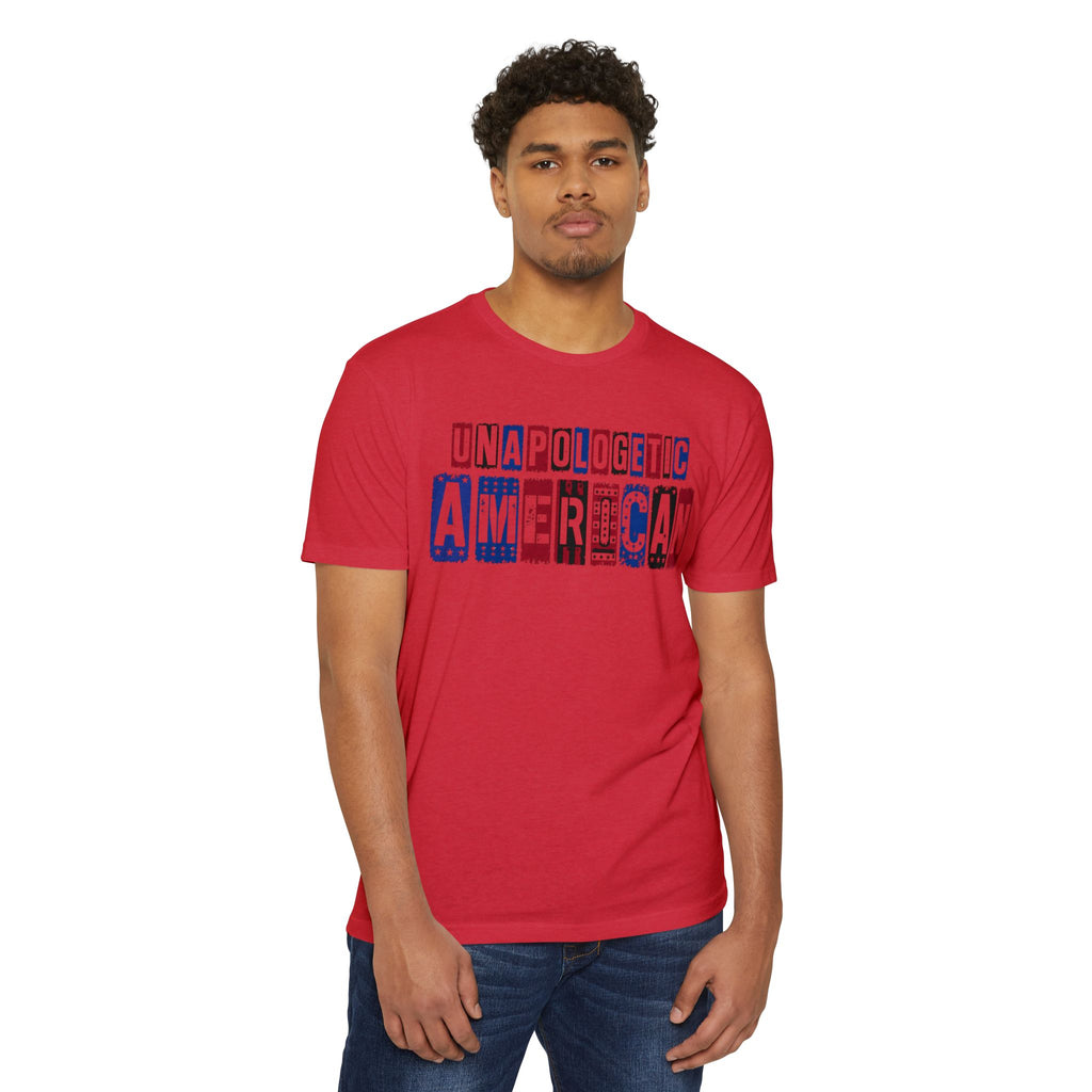 Unapologetic American T-Shirt – Patriotic USA Flag Lettering Tee