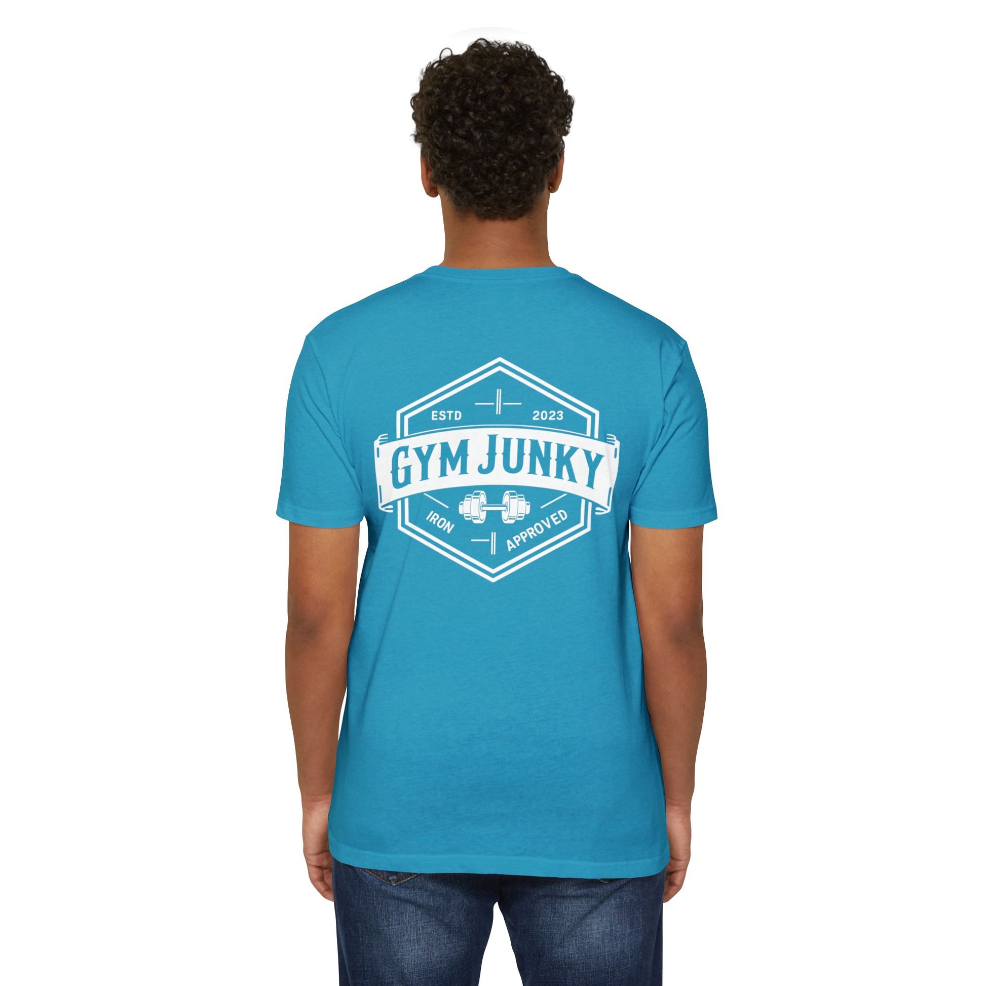 Gym Junky Unisex CVC Jersey T-Shirt | Fitness Apparel, Workout Gift, Gym Lover's Tee, Casual Wear, Motivational Top