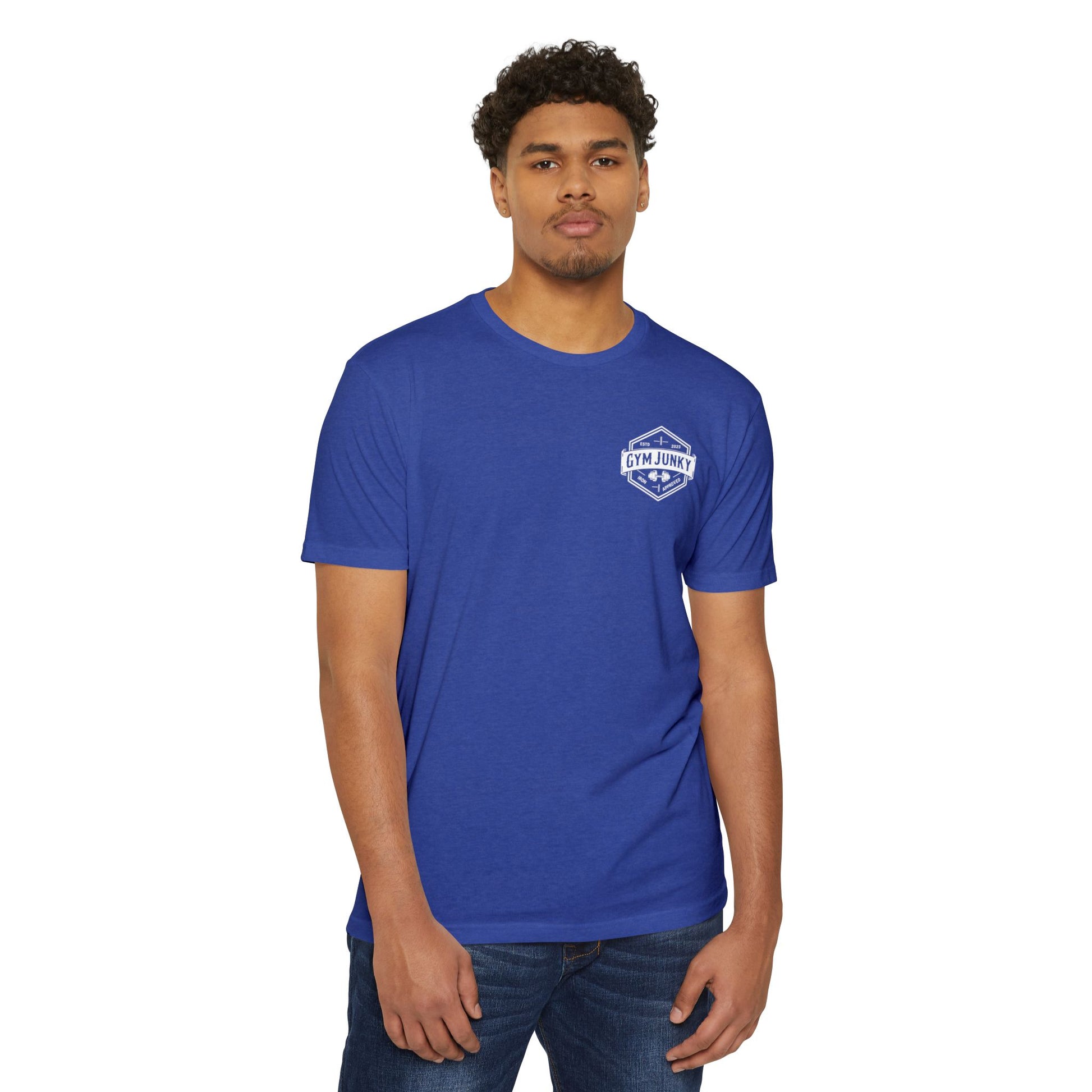 Gym Junky Unisex CVC Jersey T-Shirt | Fitness Apparel, Workout Gift, Gym Lover's Tee, Casual Wear, Motivational Top