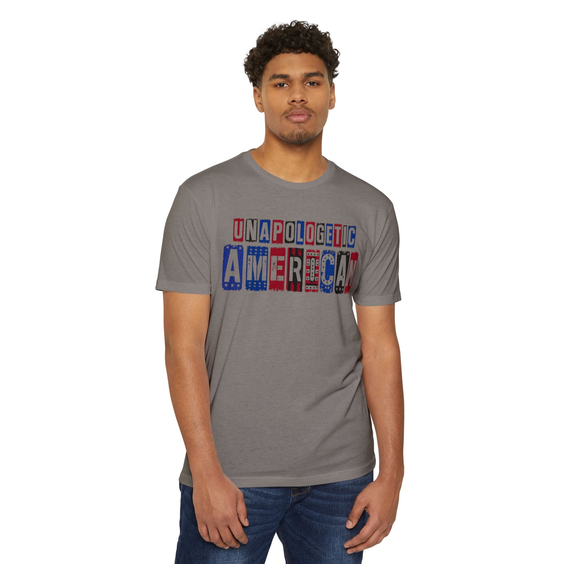 Unapologetic American T-Shirt – Patriotic USA Flag Lettering Tee