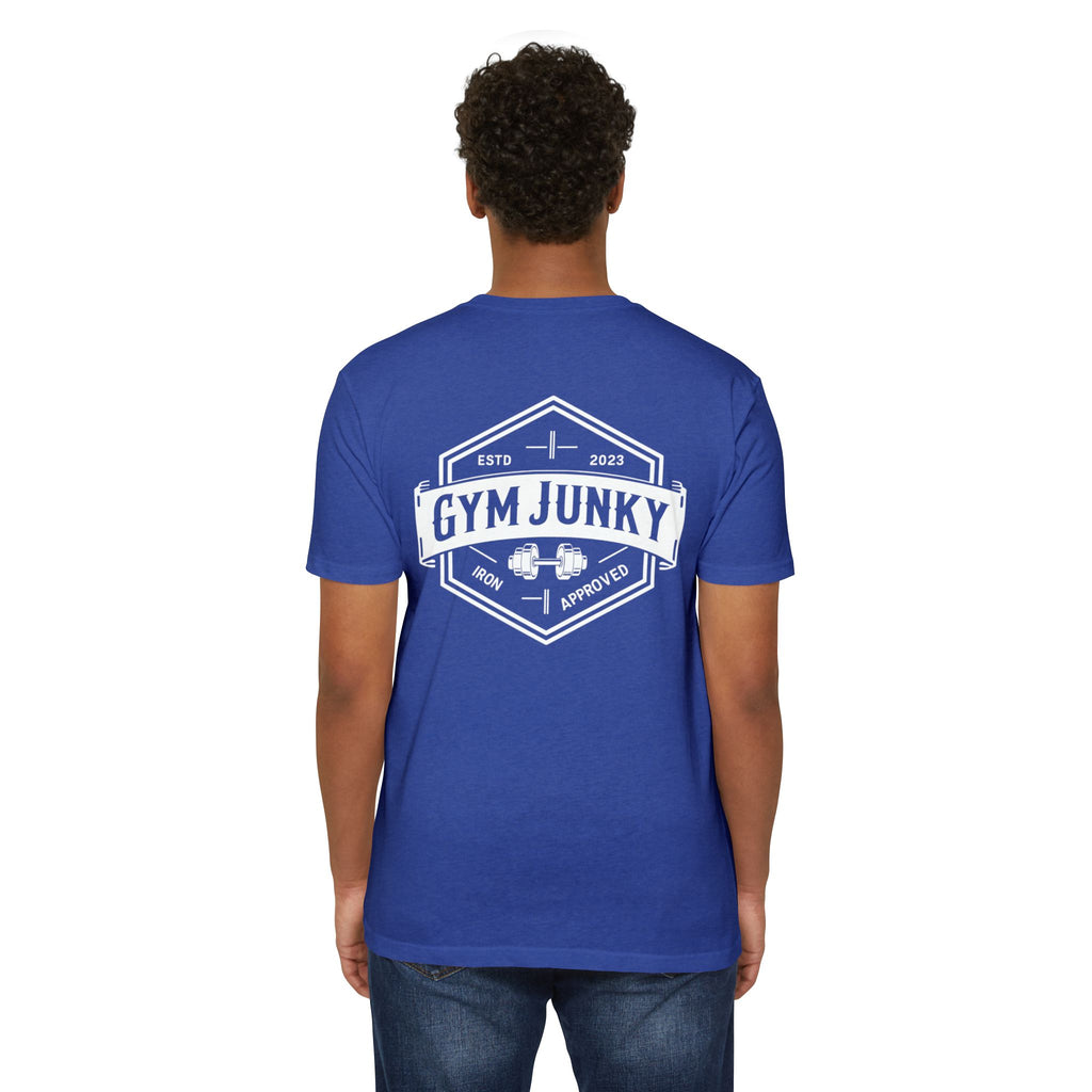 Gym Junky Unisex CVC Jersey T-Shirt | Fitness Apparel, Workout Gift, Gym Lover's Tee, Casual Wear, Motivational Top