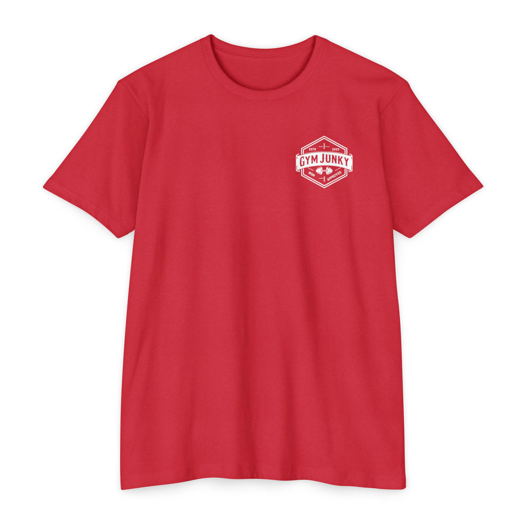 Gym Junky Unisex CVC Jersey T-Shirt | Fitness Apparel, Workout Gift, Gym Lover's Tee, Casual Wear, Motivational Top
