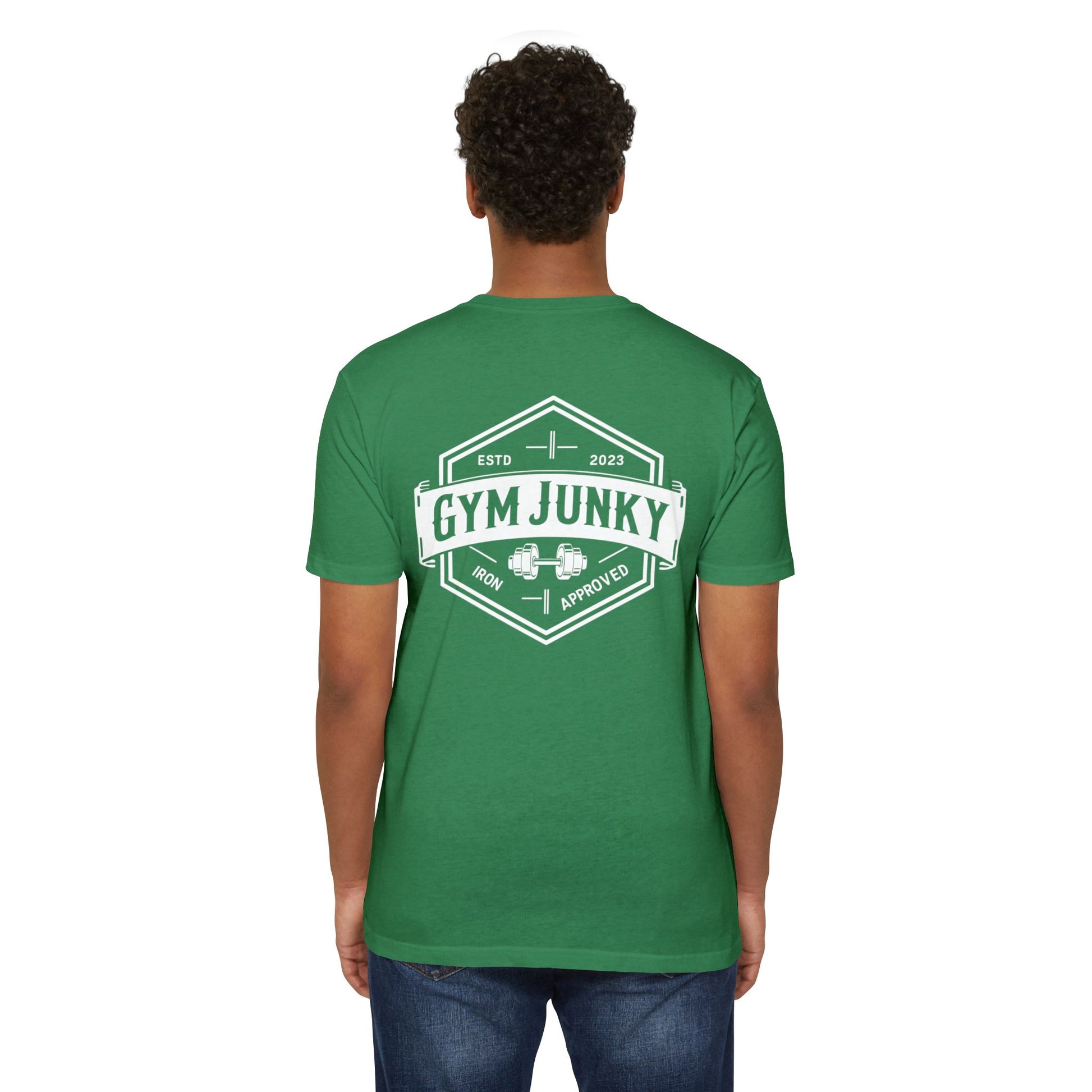 Gym Junky Unisex CVC Jersey T-Shirt | Fitness Apparel, Workout Gift, Gym Lover's Tee, Casual Wear, Motivational Top