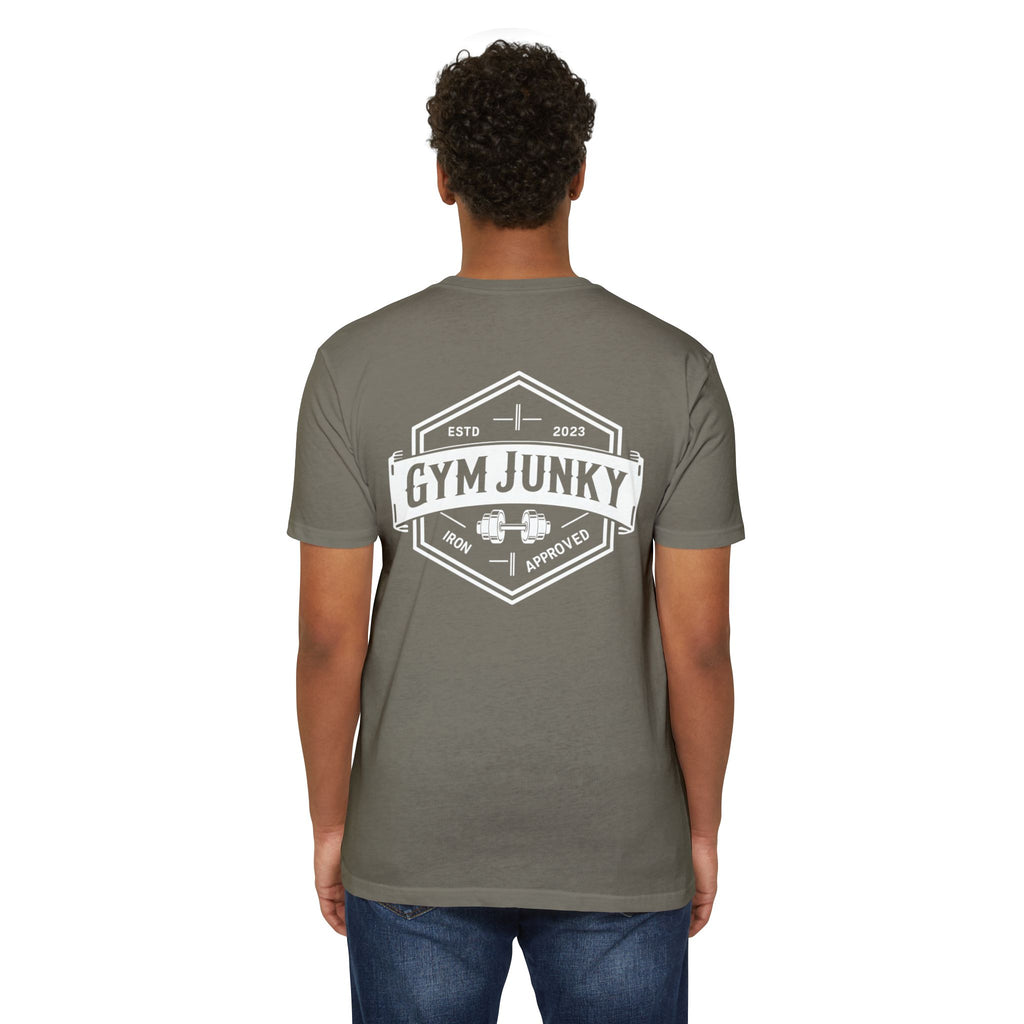 Gym Junky Unisex CVC Jersey T-Shirt | Fitness Apparel, Workout Gift, Gym Lover's Tee, Casual Wear, Motivational Top
