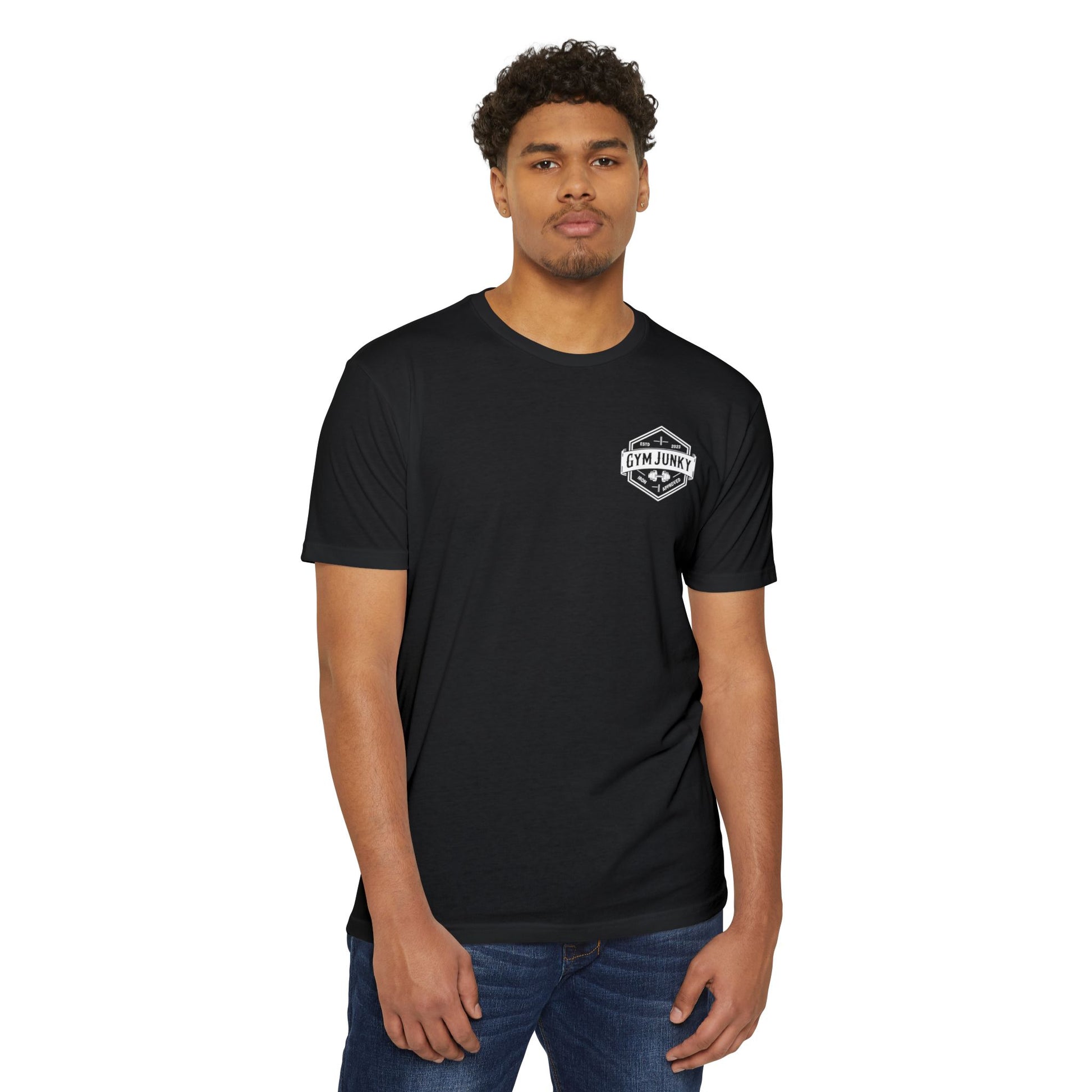 Gym Junky Unisex CVC Jersey T-Shirt | Fitness Apparel, Workout Gift, Gym Lover's Tee, Casual Wear, Motivational Top