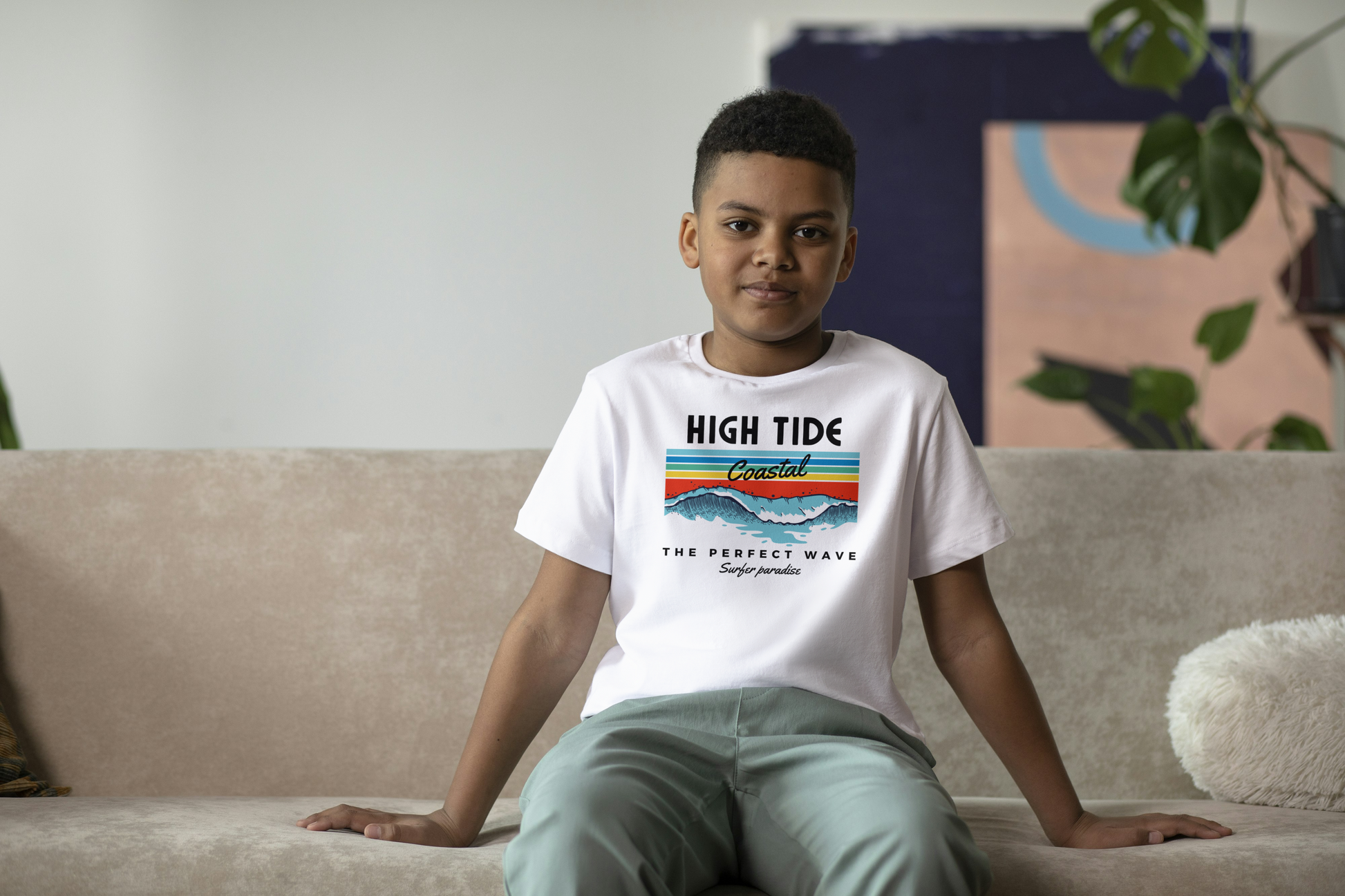 Coastal Wave Youth Tee - High Tide Summer Shirt, Beachwear, Vacation Gift, Surfing Apparel, Ocean Lover Gift