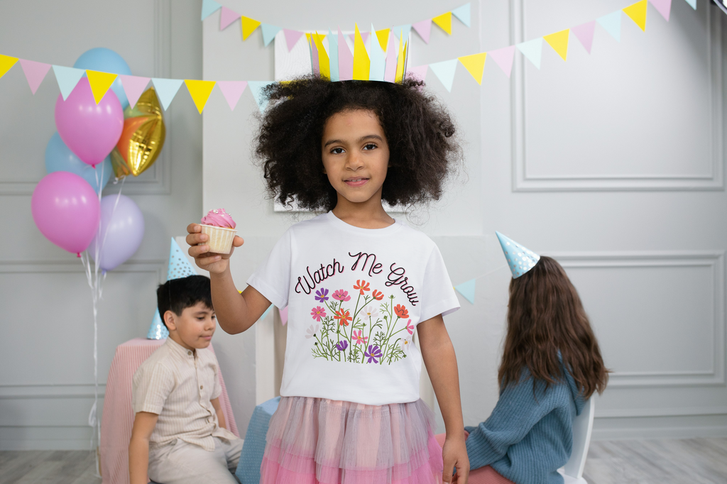 Toddler Short Sleeve Tee - "Watch Me Grow" Floral Children's T-Shirt, Kids Gift, Cute Baby Tee, Spring Outfit, Toddler Apparel
