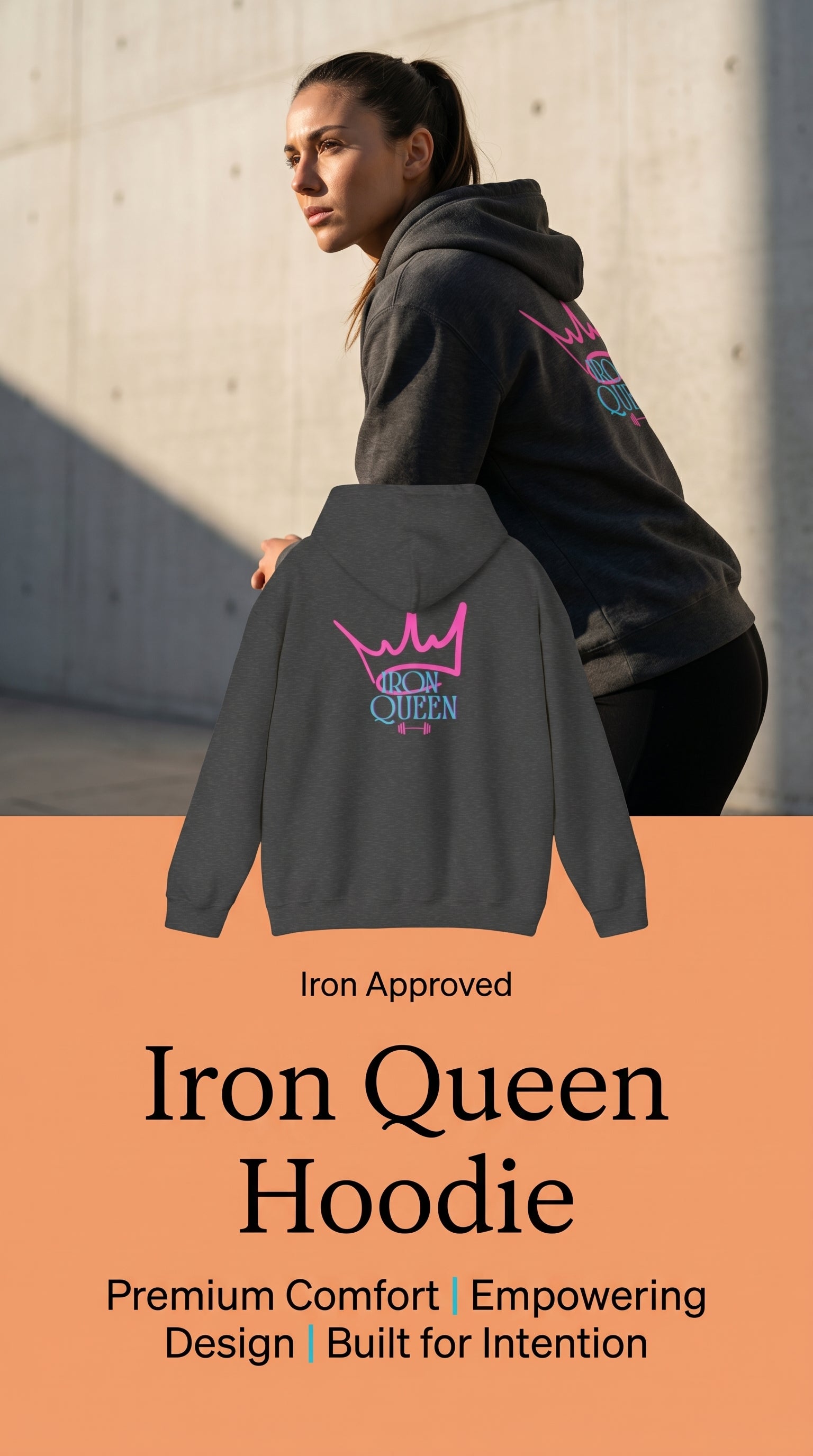 Iron Queen Hoodie — Pink & Blue Crown Graphic Hooded Sweatshirt