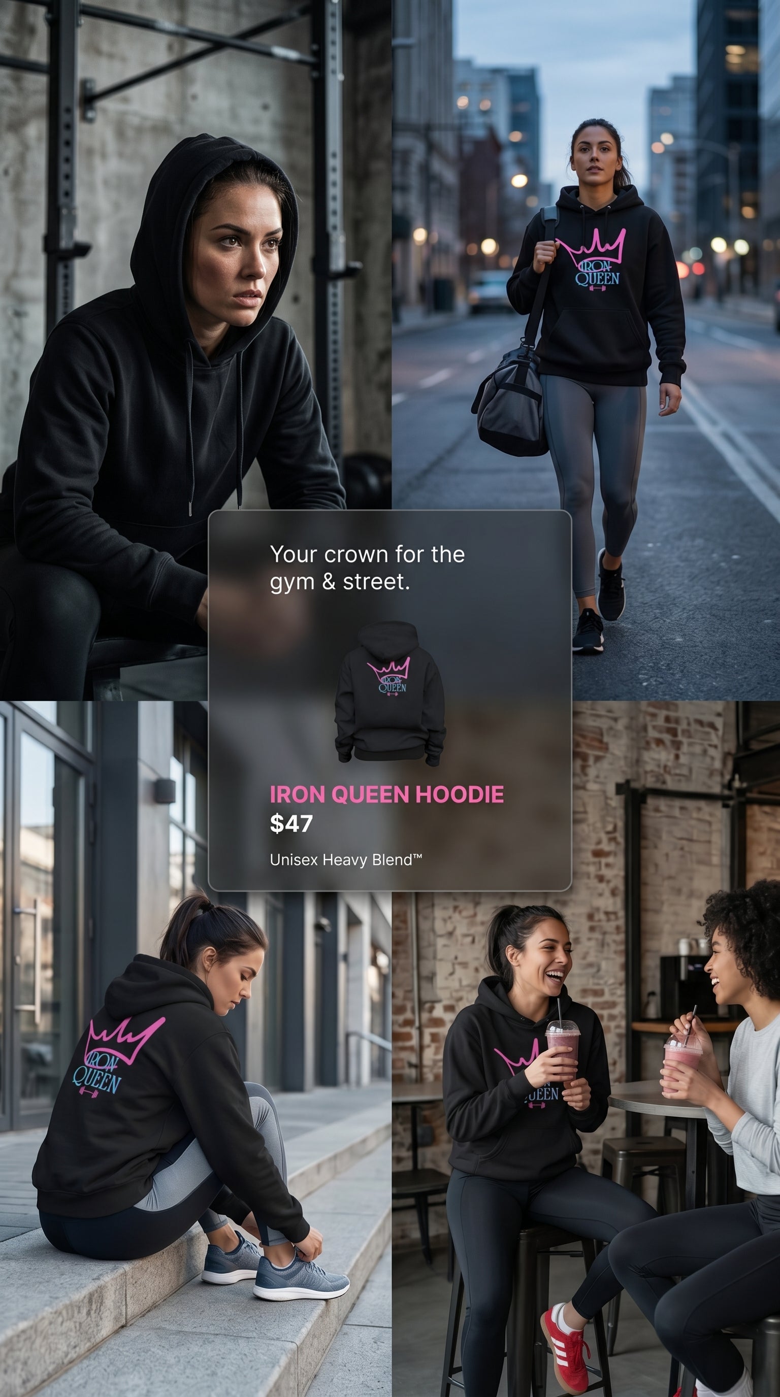 Iron Queen Hoodie — Pink & Blue Crown Graphic Hooded Sweatshirt