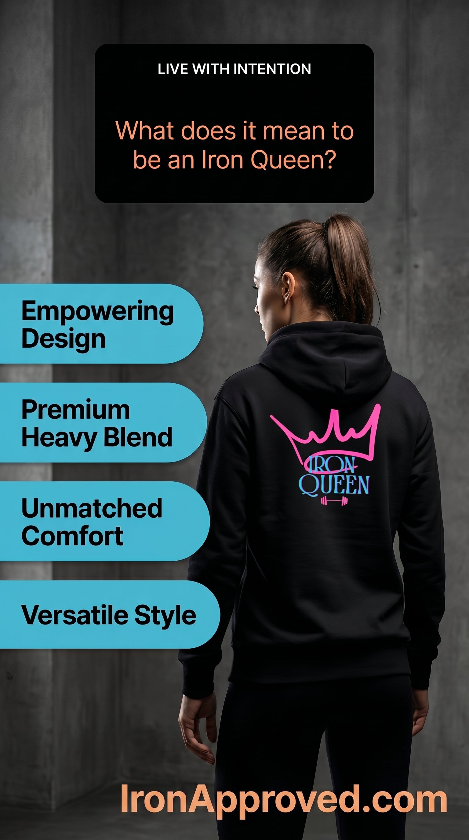 Iron Queen Hoodie — Pink & Blue Crown Graphic Hooded Sweatshirt