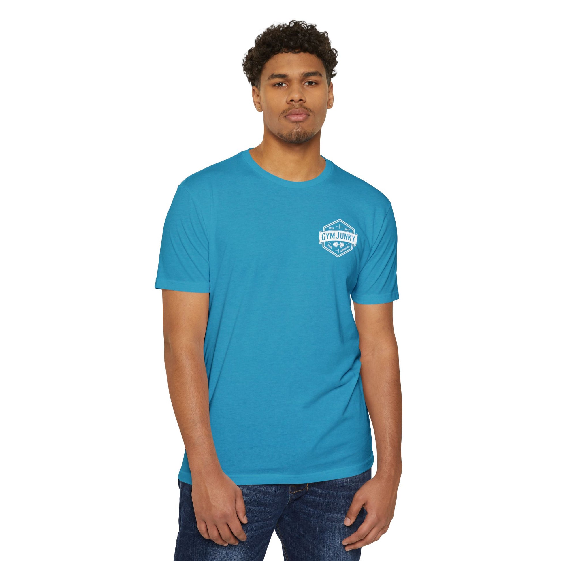 Gym Junky Unisex CVC Jersey T-Shirt | Fitness Apparel, Workout Gift, Gym Lover's Tee, Casual Wear, Motivational Top