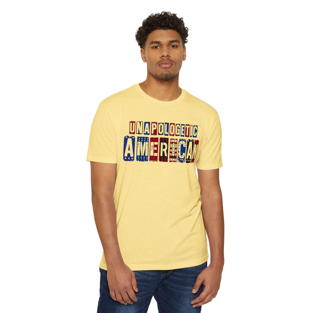 Unapologetic American T-Shirt – Patriotic USA Flag Lettering Tee