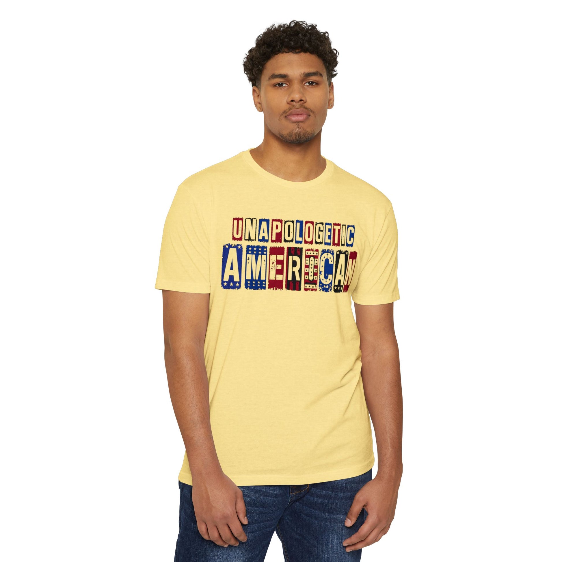 Unapologetic American T-Shirt – Patriotic USA Flag Lettering Tee