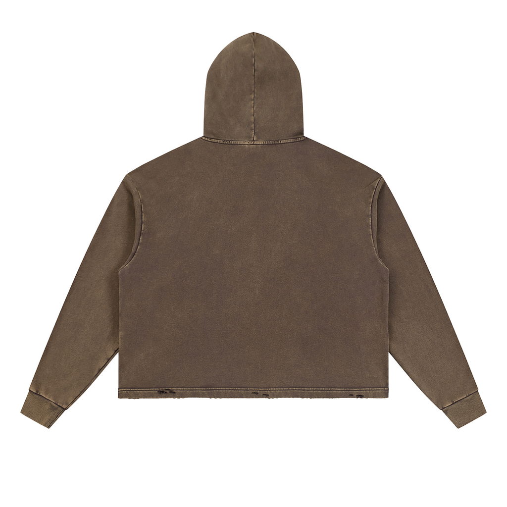 Vintage Washed Frayed-Hem Hoodie