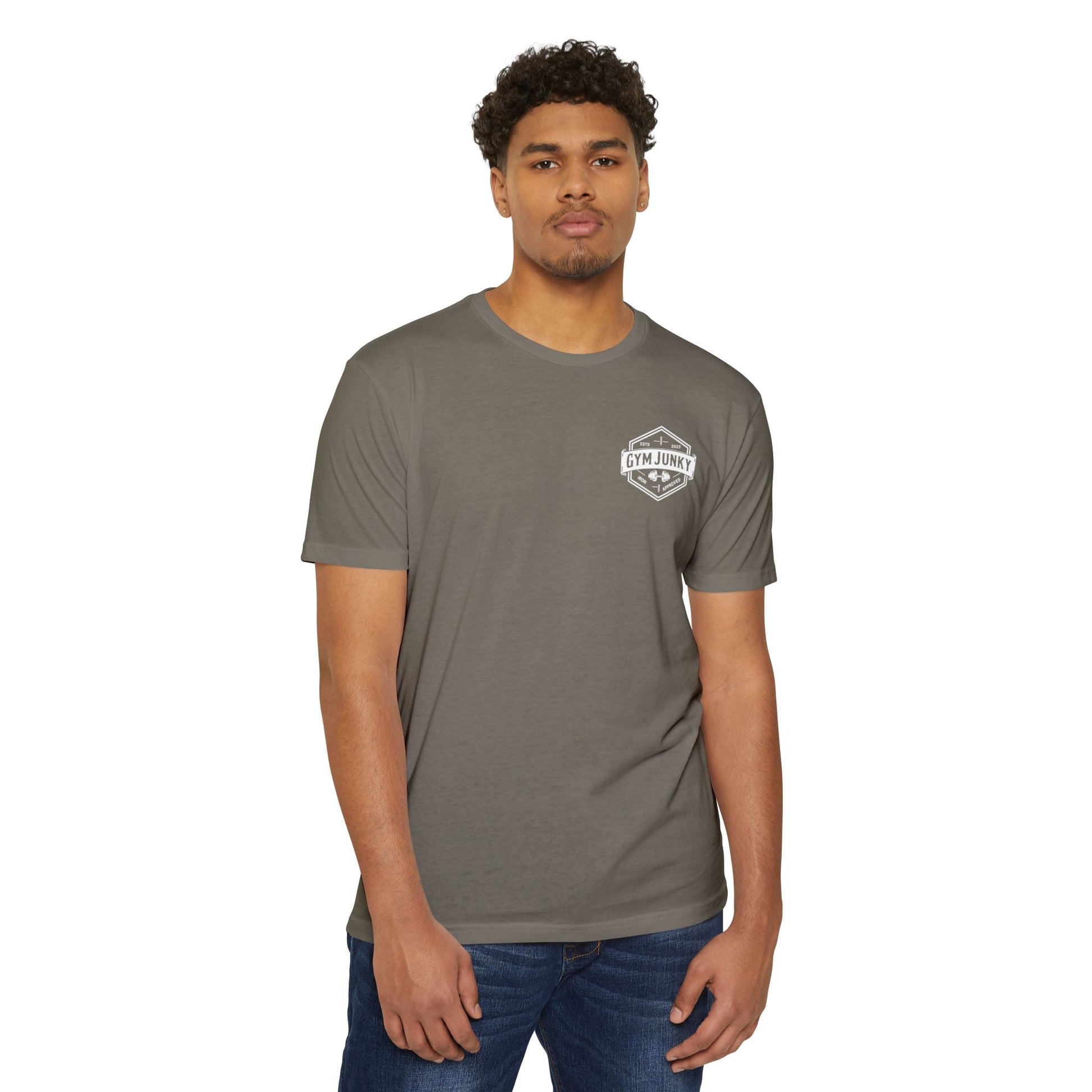 Gym Junky Unisex CVC Jersey T-Shirt | Fitness Apparel, Workout Gift, Gym Lover's Tee, Casual Wear, Motivational Top