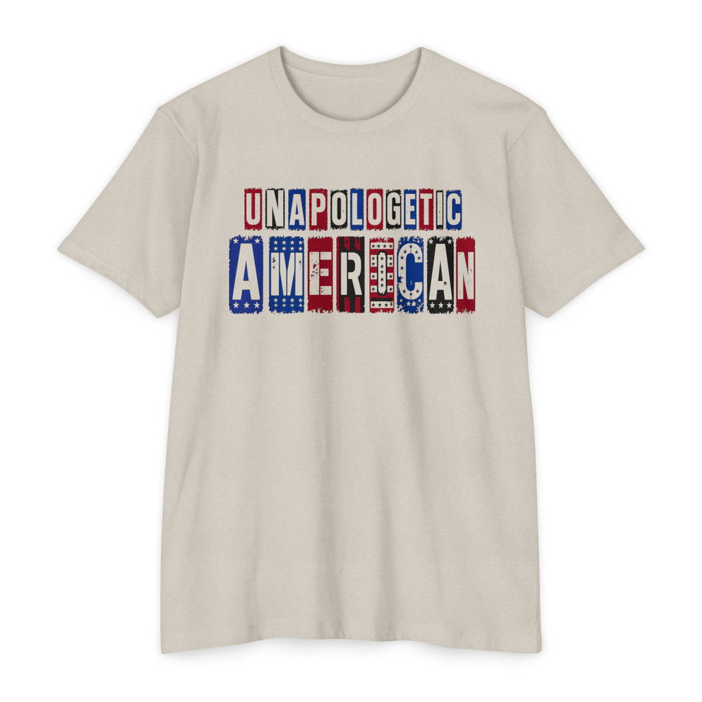 Unapologetic American T-Shirt – Patriotic USA Flag Lettering Tee
