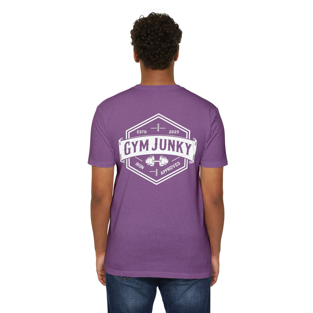 Gym Junky Unisex CVC Jersey T-Shirt | Fitness Apparel, Workout Gift, Gym Lover's Tee, Casual Wear, Motivational Top