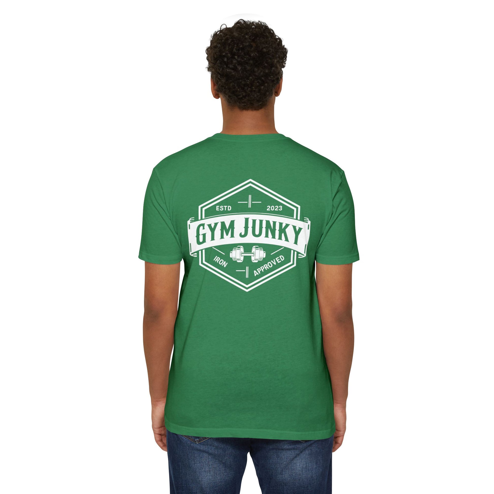 Gym Junky Unisex CVC Jersey T-Shirt | Fitness Apparel, Workout Gift, Gym Lover's Tee, Casual Wear, Motivational Top