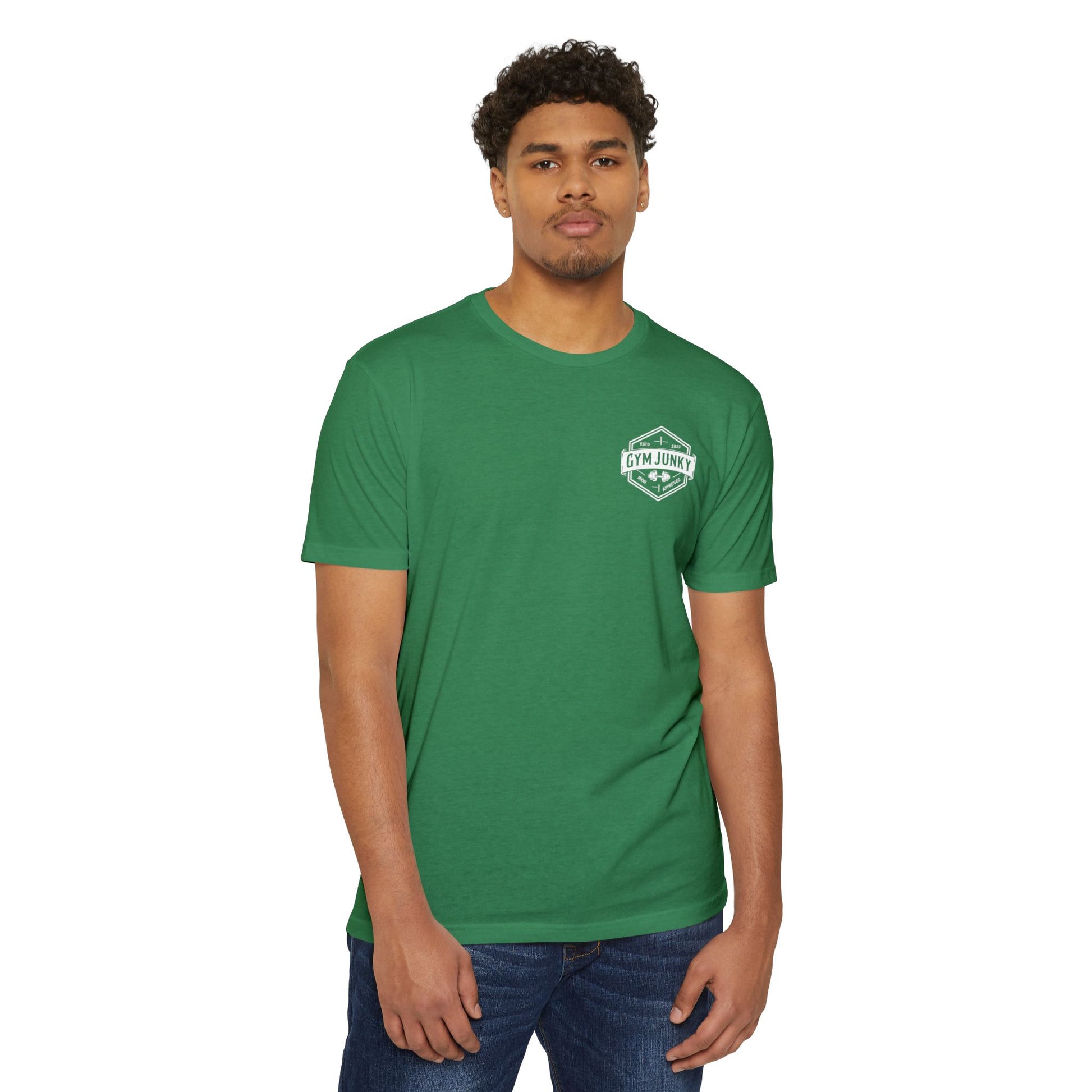 Gym Junky Unisex CVC Jersey T-Shirt | Fitness Apparel, Workout Gift, Gym Lover's Tee, Casual Wear, Motivational Top