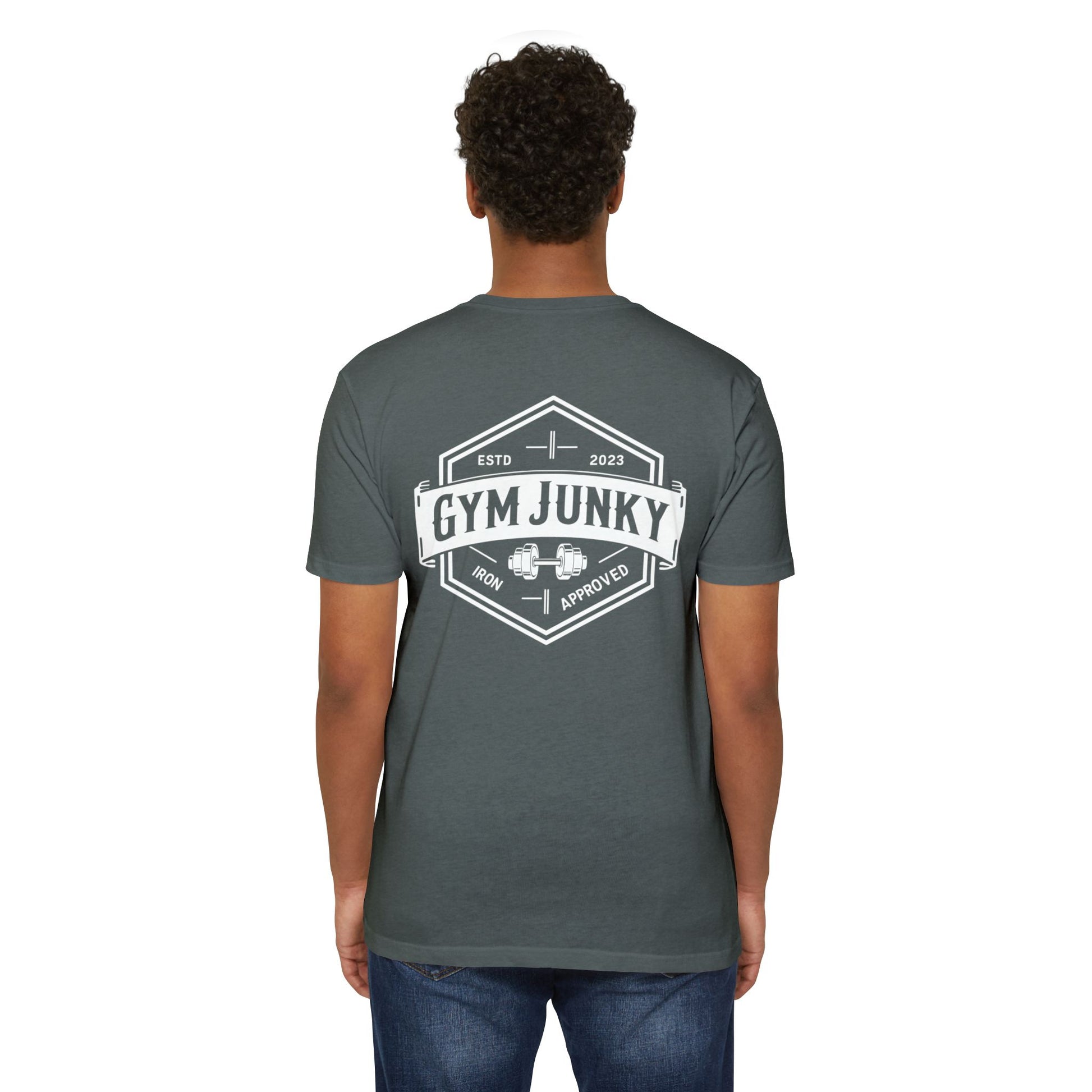 Gym Junky Unisex CVC Jersey T-Shirt | Fitness Apparel, Workout Gift, Gym Lover's Tee, Casual Wear, Motivational Top