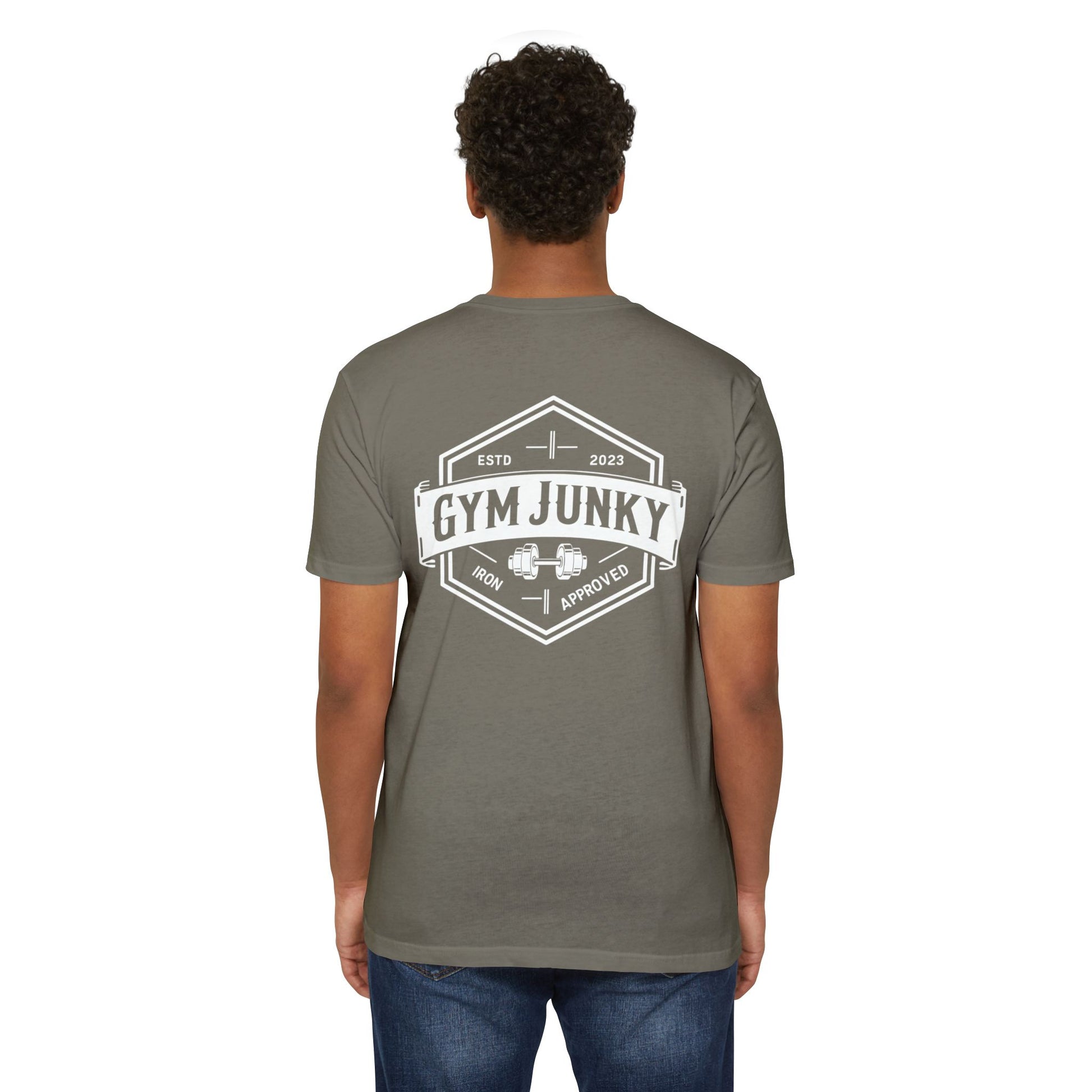 Gym Junky Unisex CVC Jersey T-Shirt | Fitness Apparel, Workout Gift, Gym Lover's Tee, Casual Wear, Motivational Top