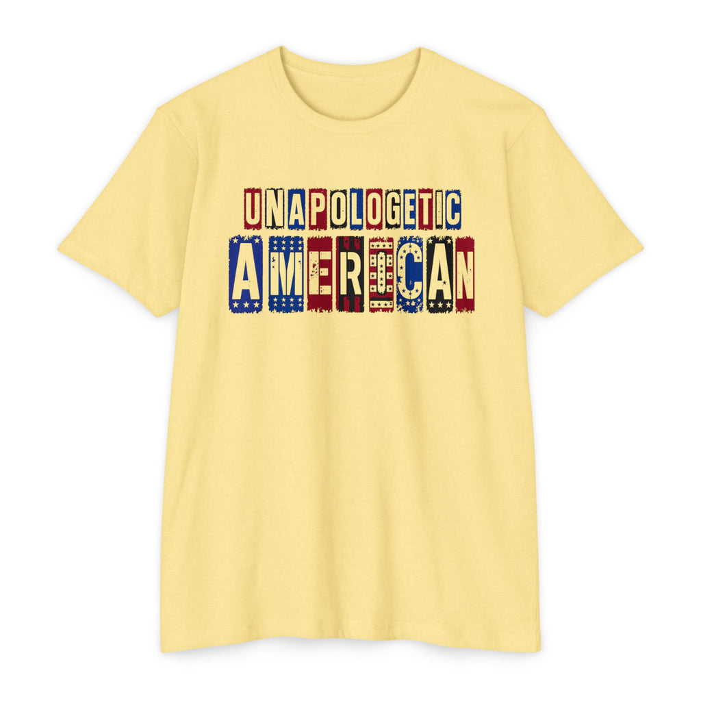 Unapologetic American T-Shirt – Patriotic USA Flag Lettering Tee