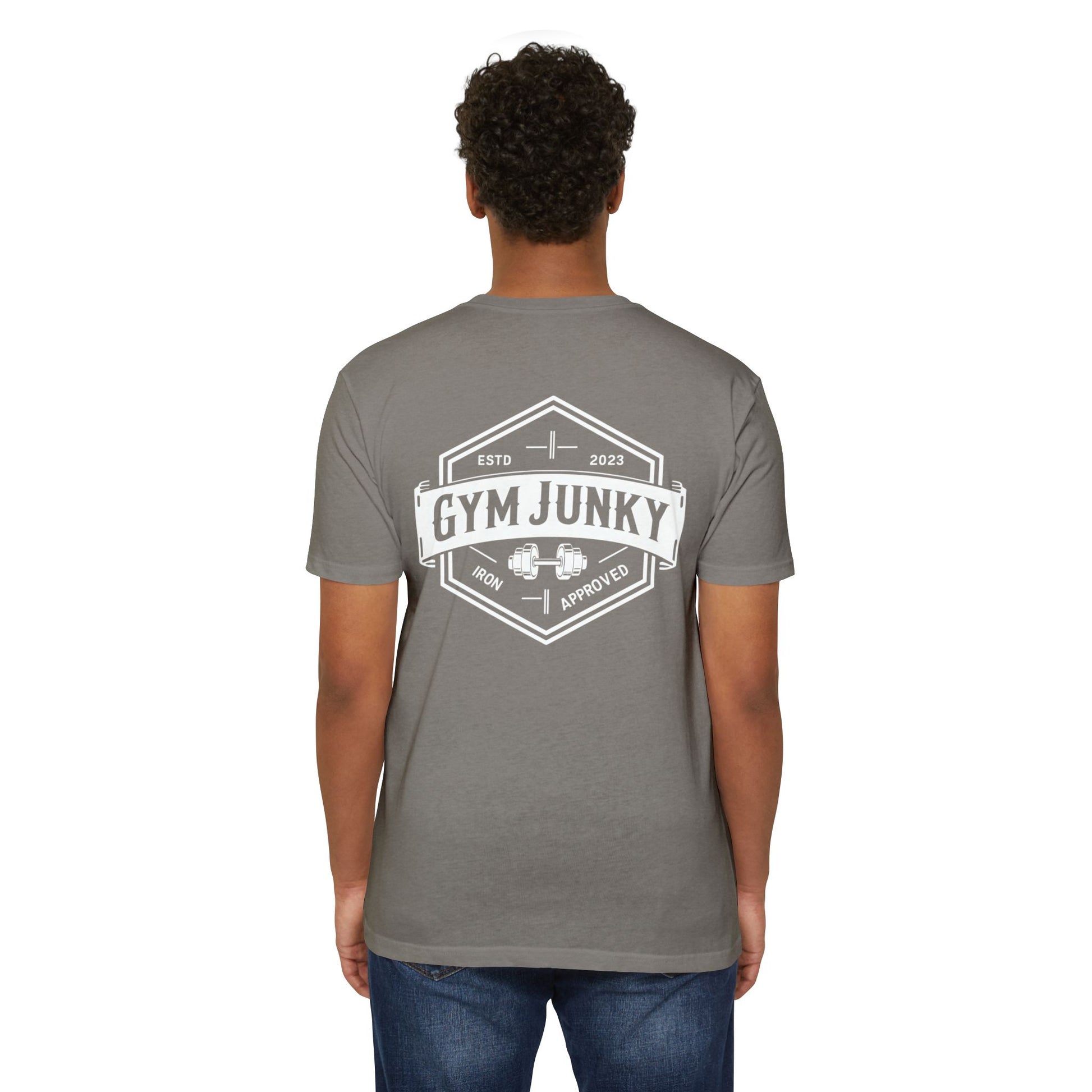Gym Junky Unisex CVC Jersey T-Shirt | Fitness Apparel, Workout Gift, Gym Lover's Tee, Casual Wear, Motivational Top