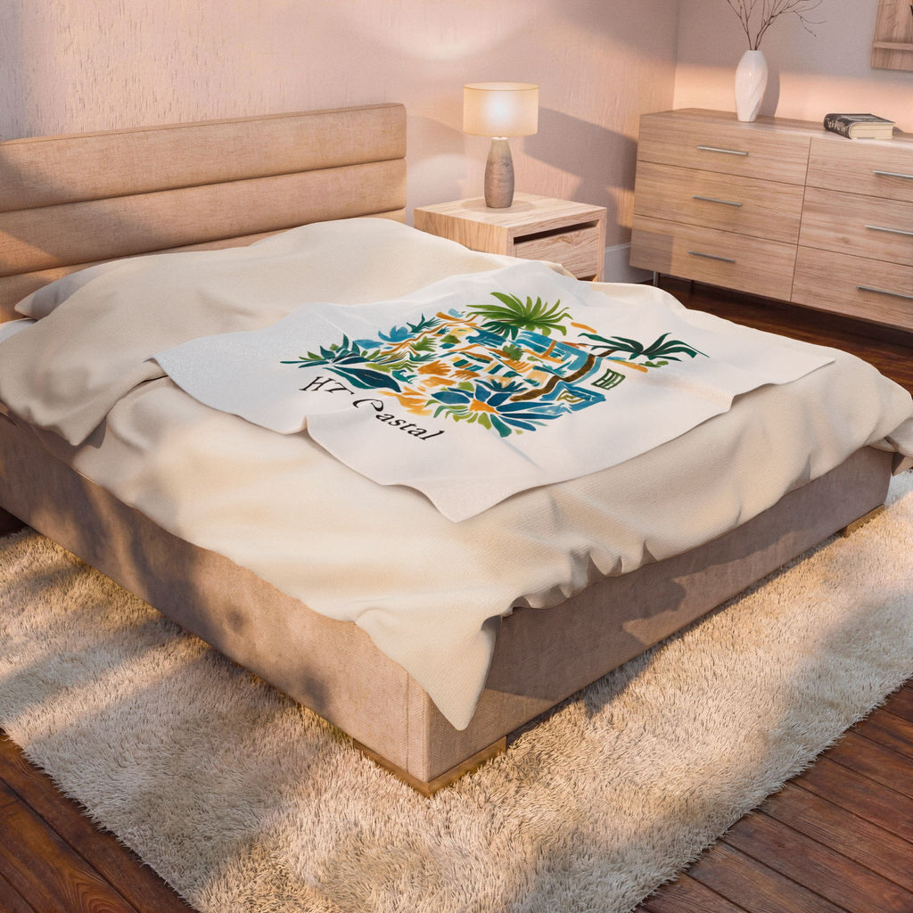 Coastal Palm Velveteen Plush Blanket — HT Coastal Beach Scene Throw