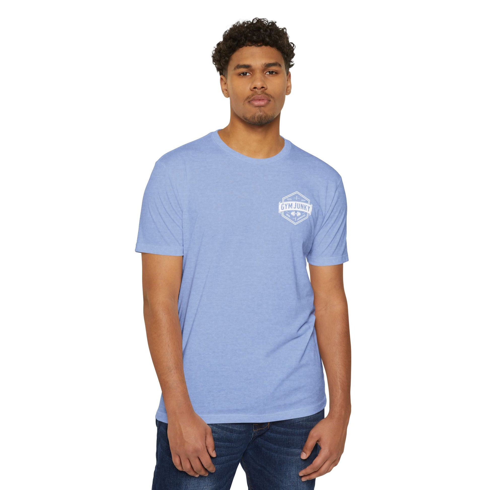 Gym Junky Unisex CVC Jersey T-Shirt | Fitness Apparel, Workout Gift, Gym Lover's Tee, Casual Wear, Motivational Top