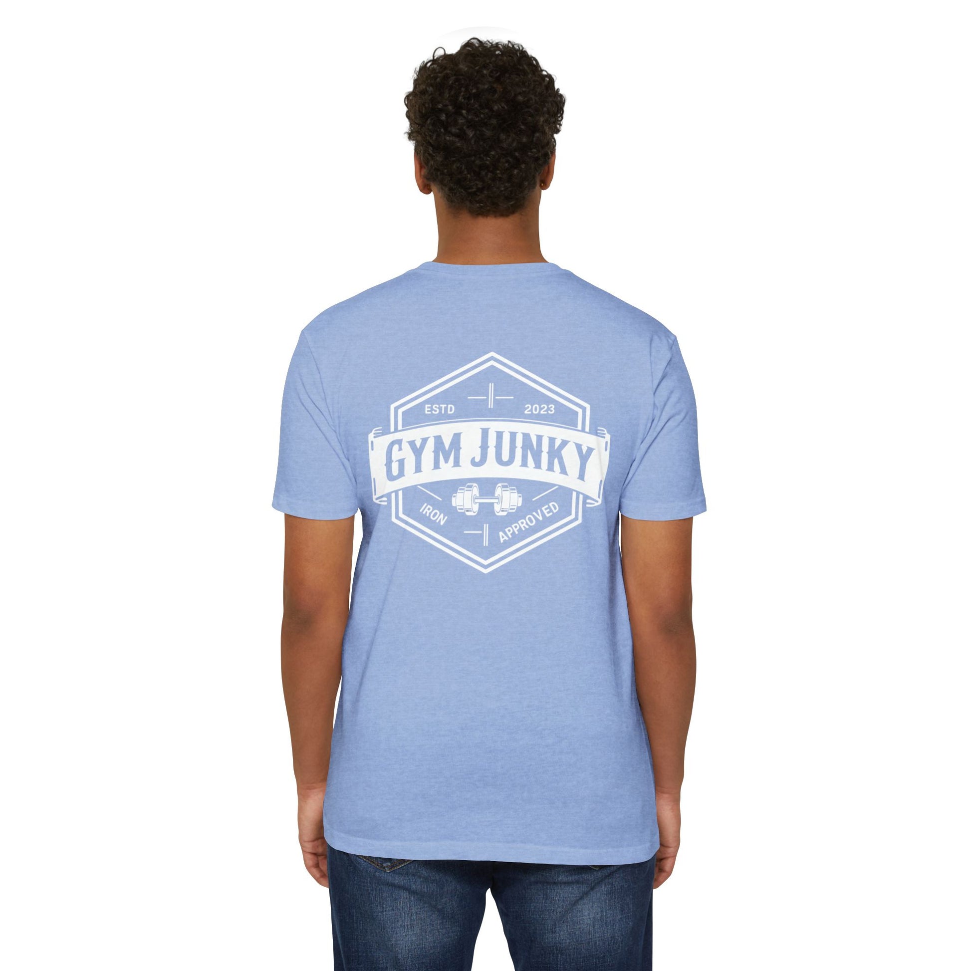 Gym Junky Unisex CVC Jersey T-Shirt | Fitness Apparel, Workout Gift, Gym Lover's Tee, Casual Wear, Motivational Top