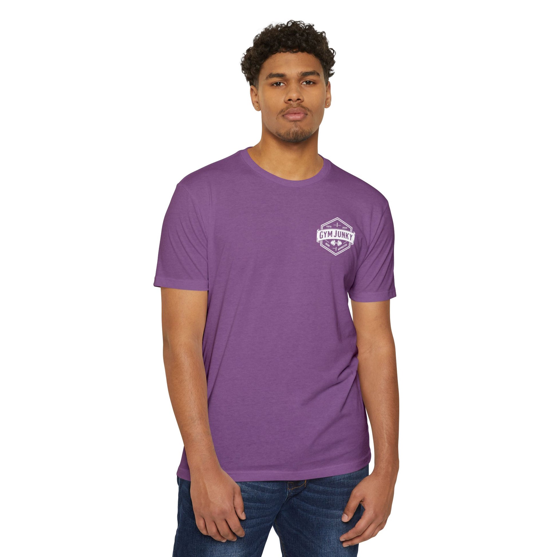 Gym Junky Unisex CVC Jersey T-Shirt | Fitness Apparel, Workout Gift, Gym Lover's Tee, Casual Wear, Motivational Top