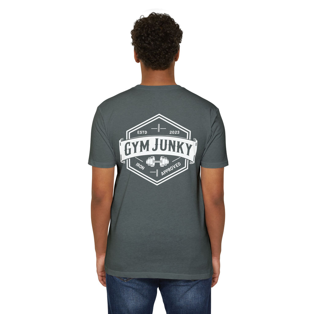 Gym Junky Unisex CVC Jersey T-Shirt | Fitness Apparel, Workout Gift, Gym Lover's Tee, Casual Wear, Motivational Top