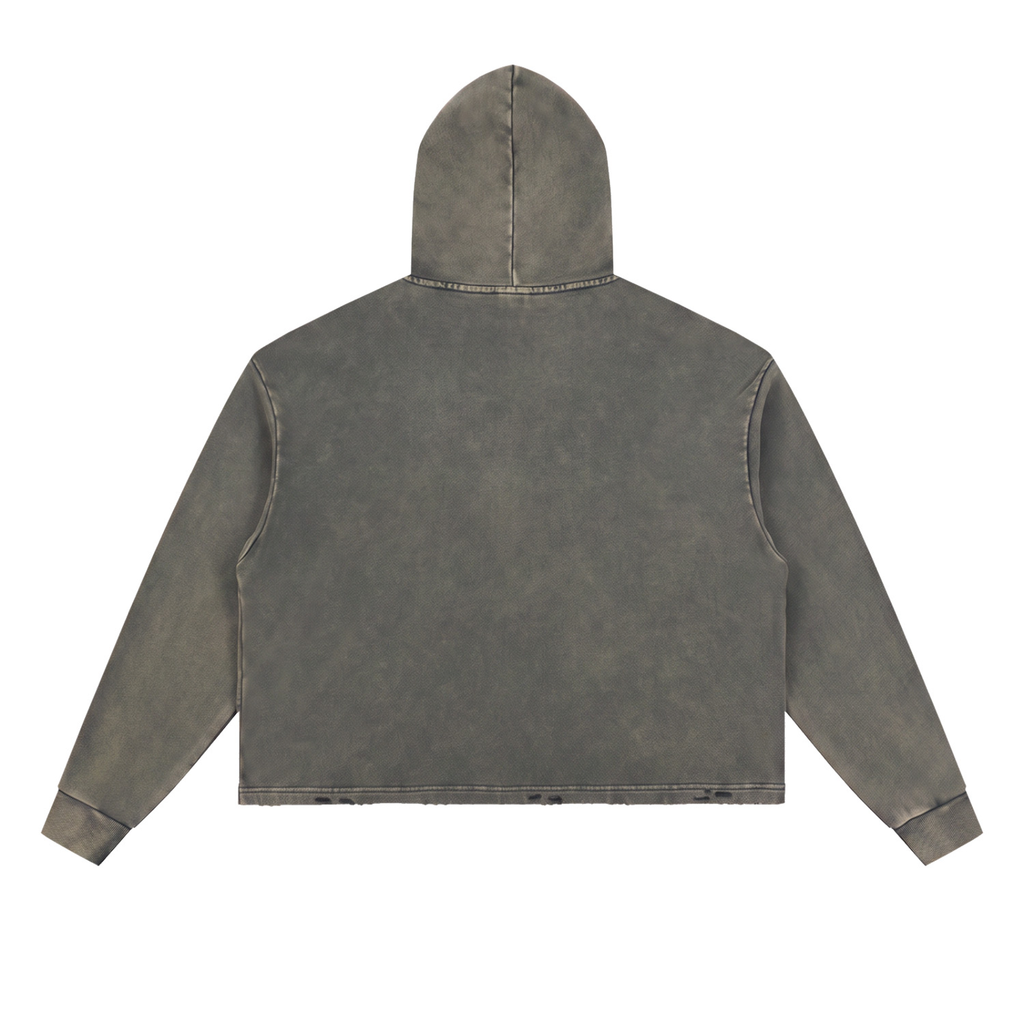 Vintage Washed Frayed-Hem Hoodie