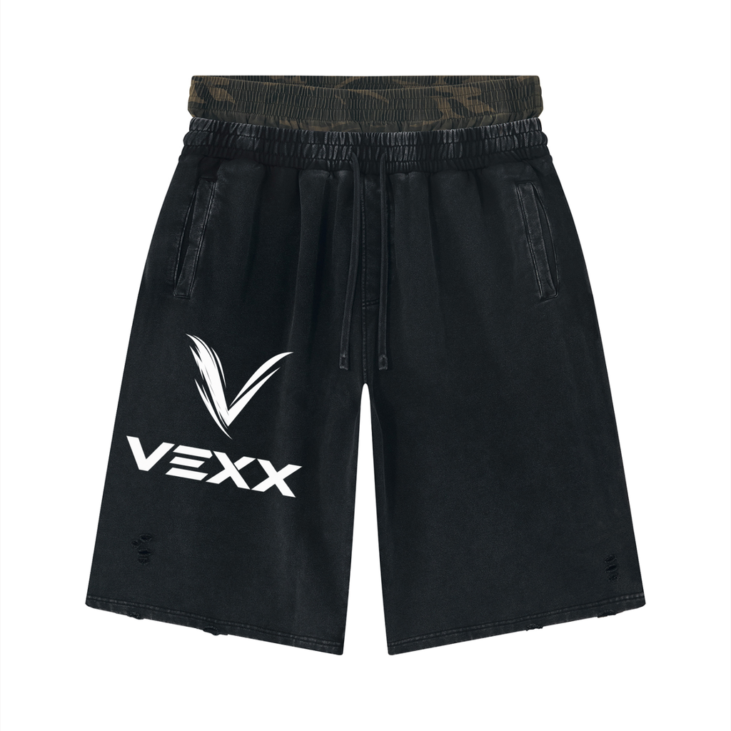 Unisex Vintage Wash Distressed Wide Leg Shorts