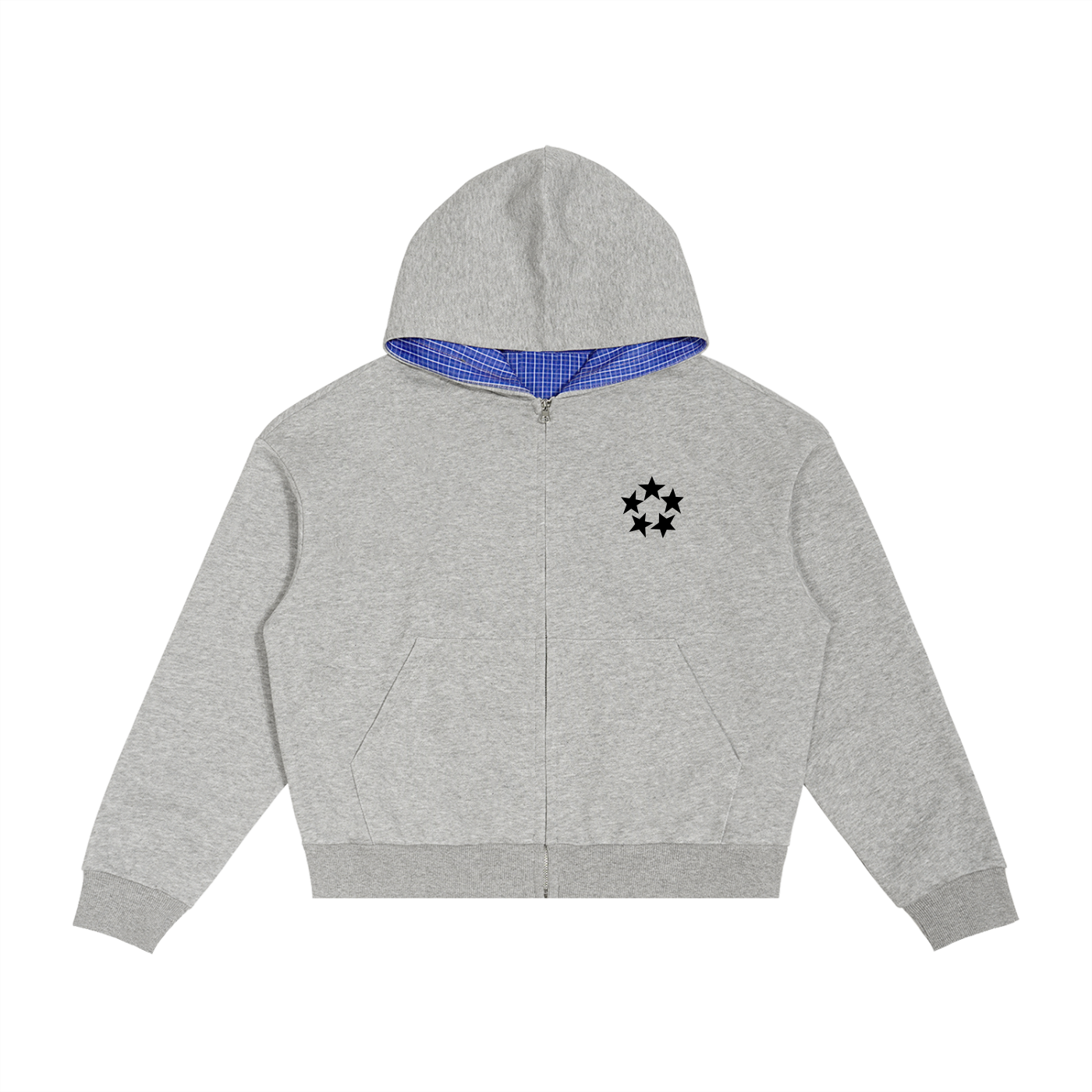 Contrast Plaid Boxy Zip Hoodie